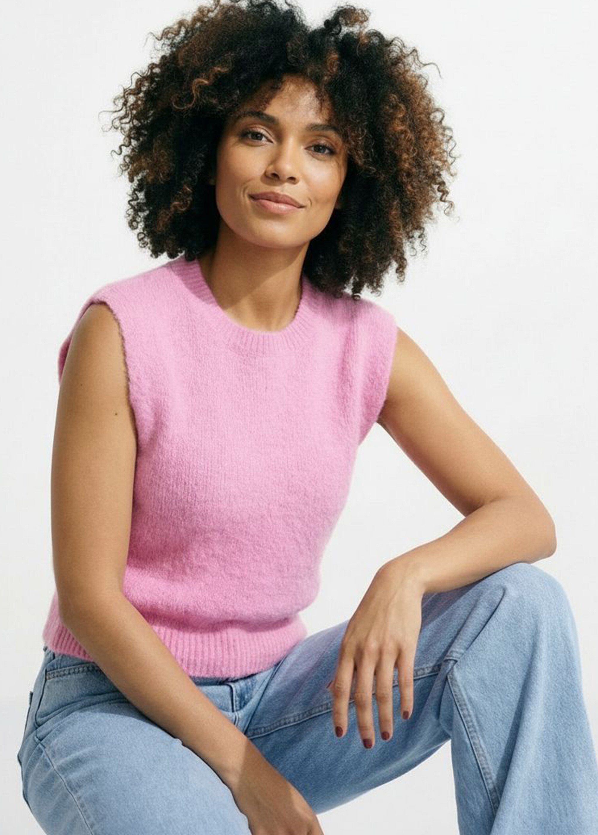 Pull sans manches en maille avec laine Femme Rose IA-AR1089 MV1