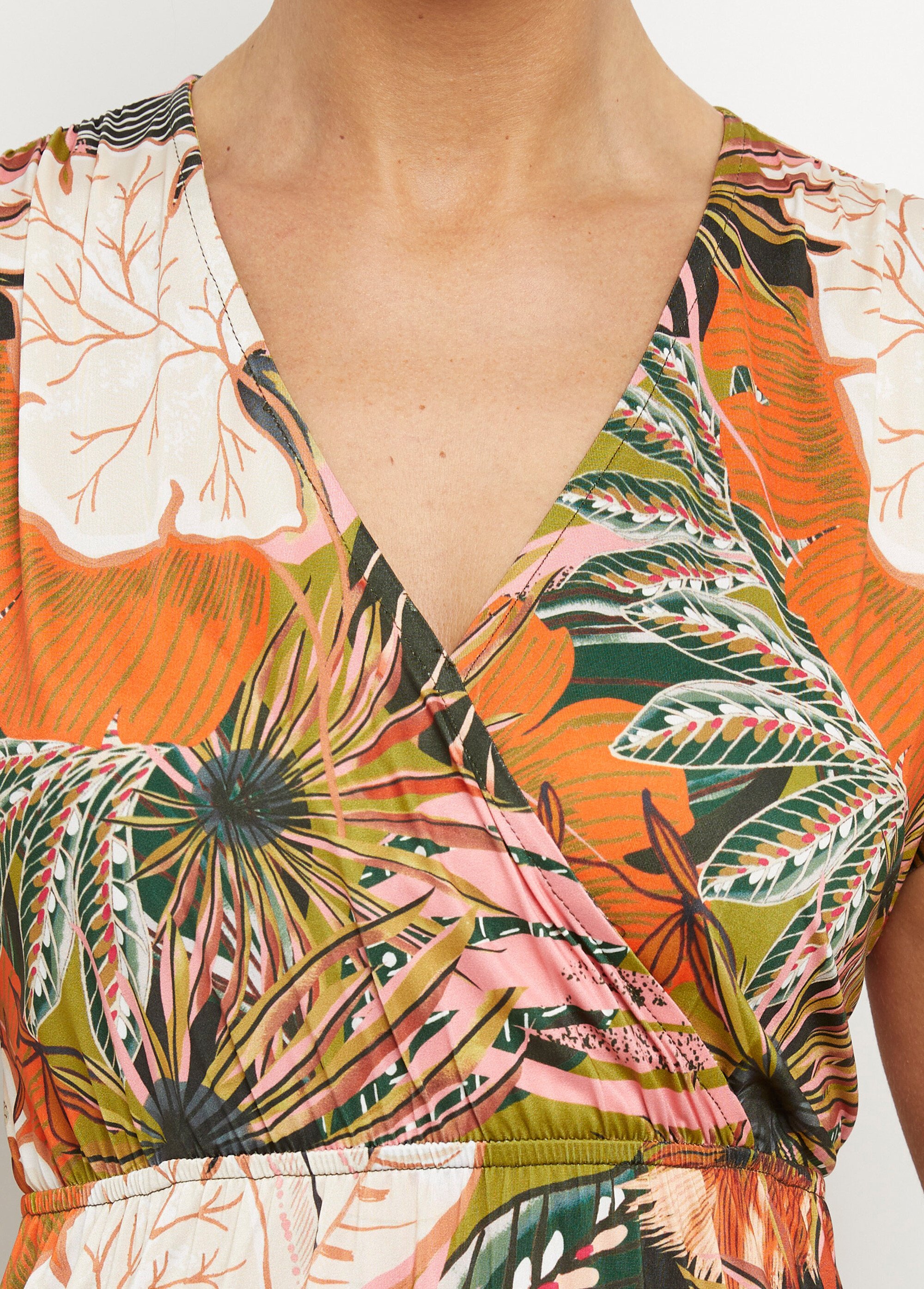 Robe longue cache cœur imprimé jungle Femme Beige MOD-ROJUNG2 DE1