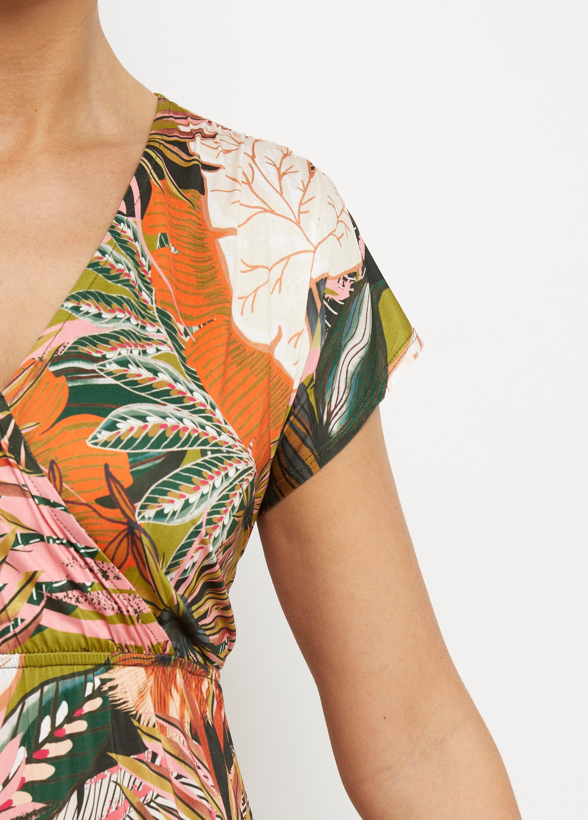 Robe longue cache cœur imprimé jungle Femme Beige MOD-ROJUNG2 DE2