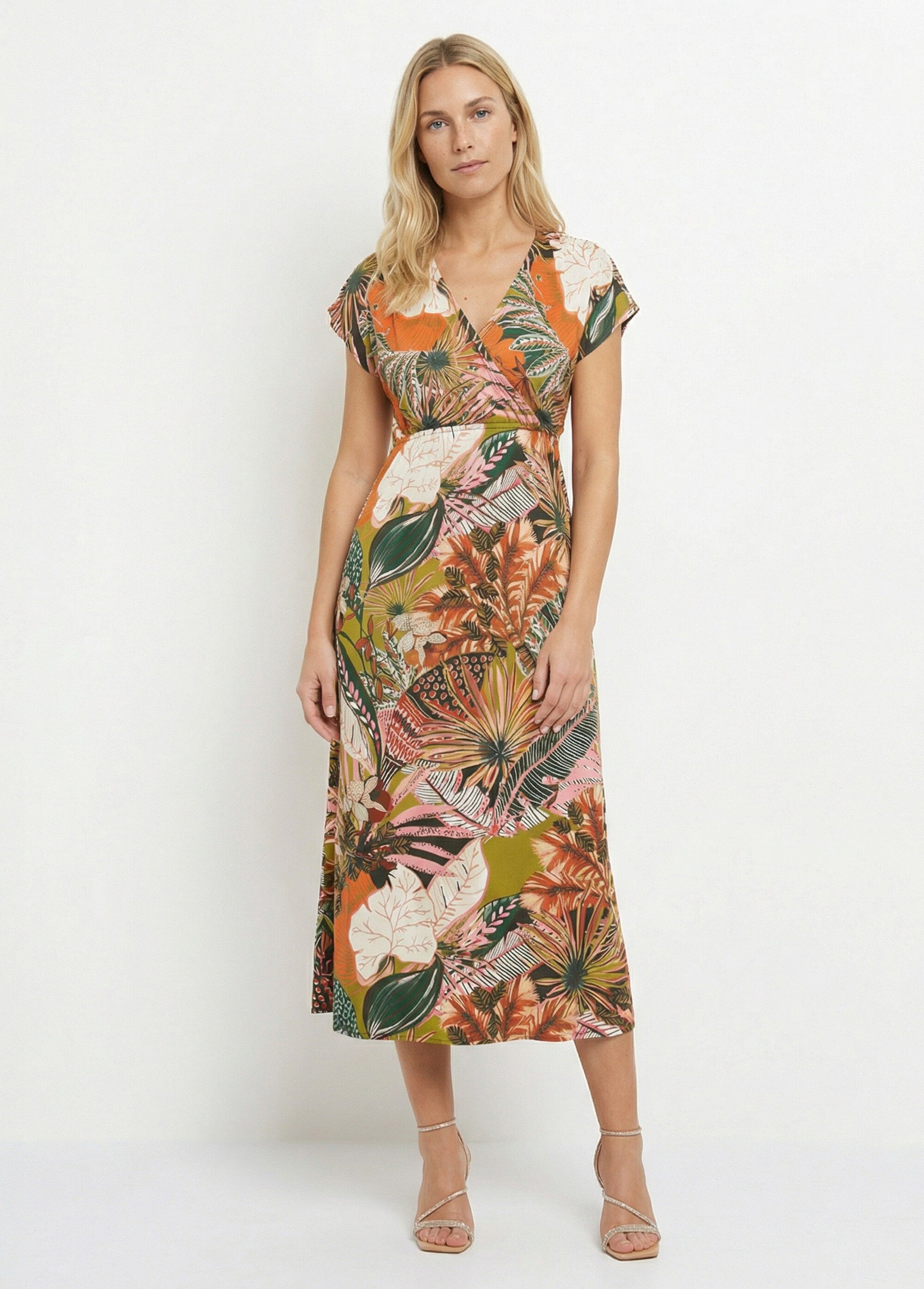 Robe longue cache cœur imprimé jungle Femme Beige MOD-ROJUNG2 FA1