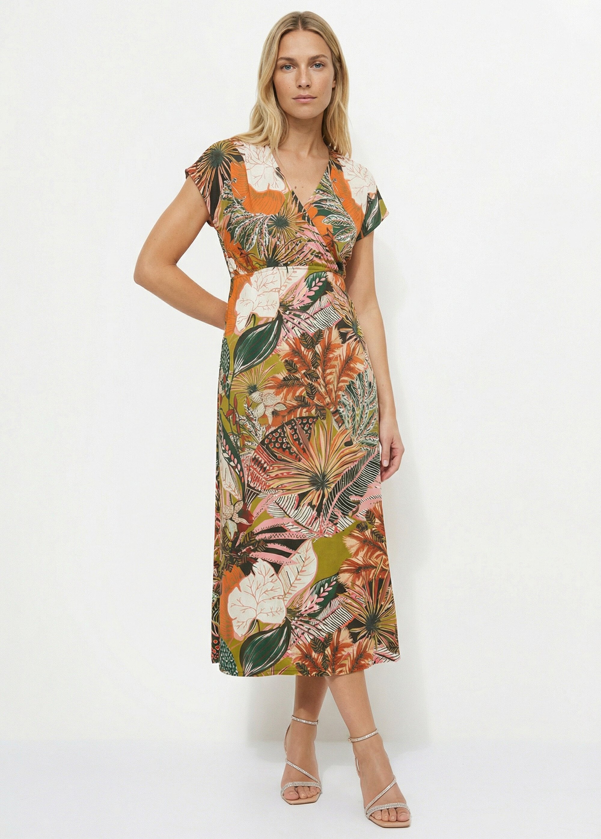 Robe longue cache cœur imprimé jungle Femme Beige MOD-ROJUNG2 MV1