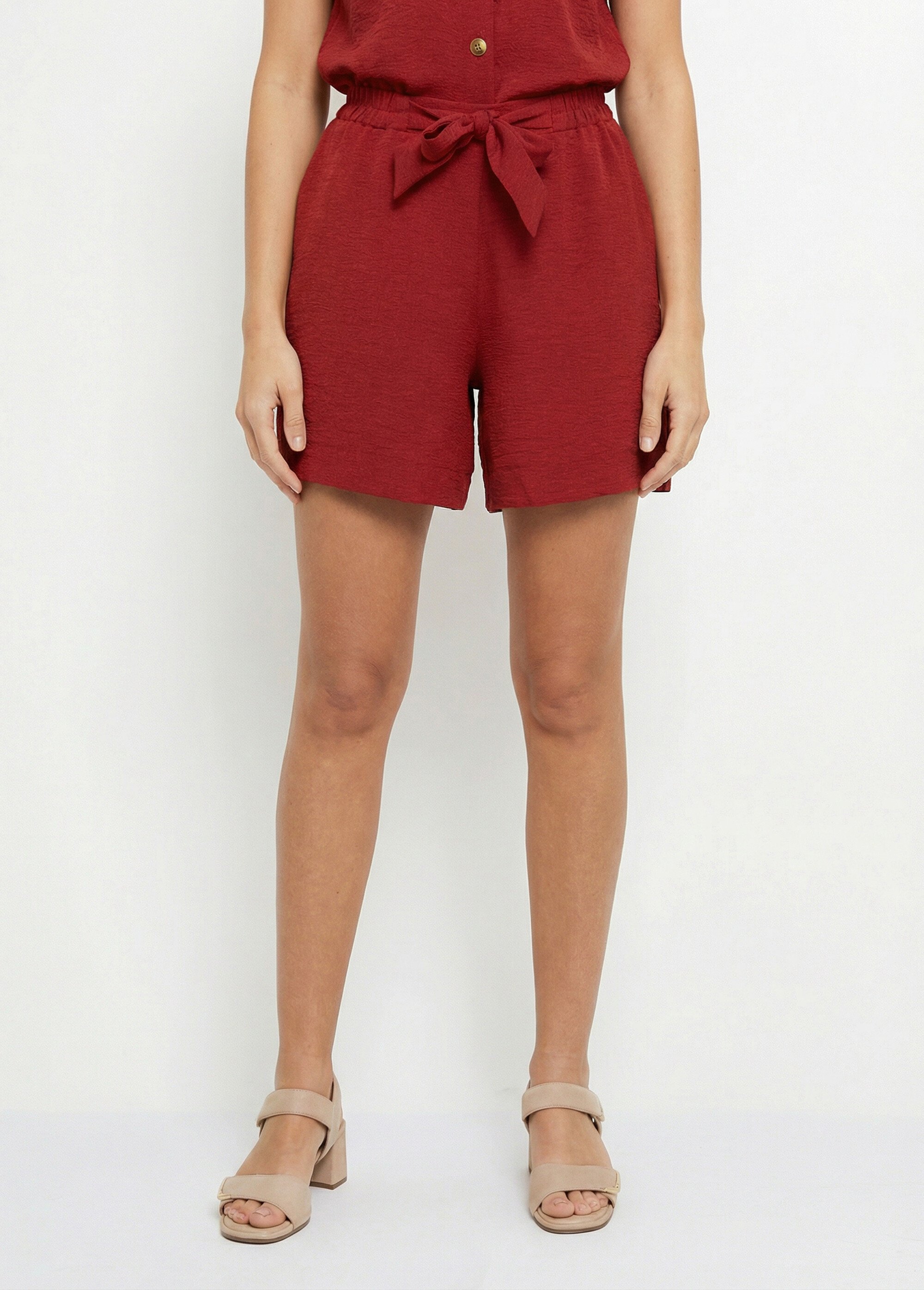 Short souple texturé, noué à la taille Femme Orange MOD-SHAKI FA1