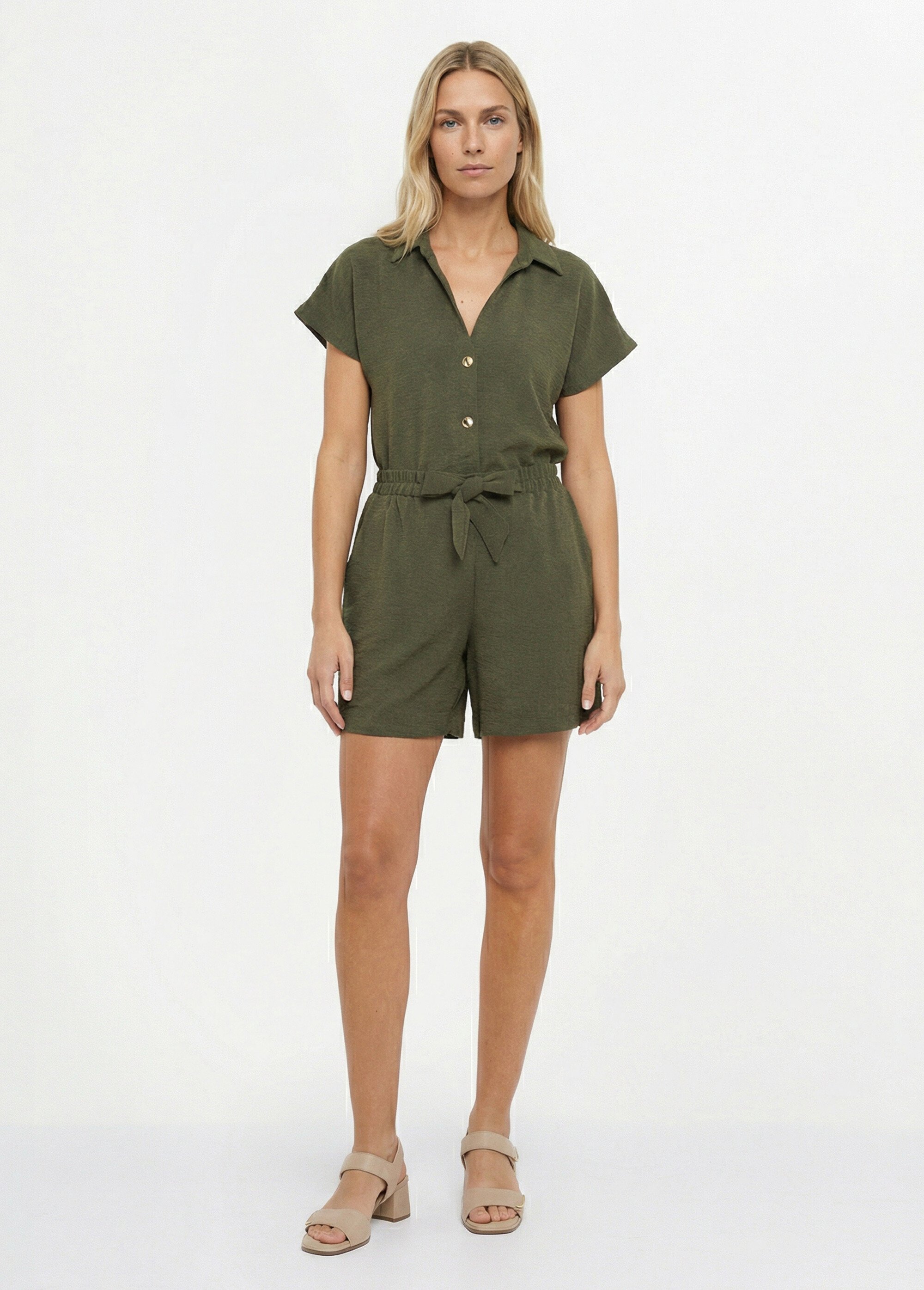 Short souple texturé, noué à la taille Femme Vert MOD-SHAKI SF1