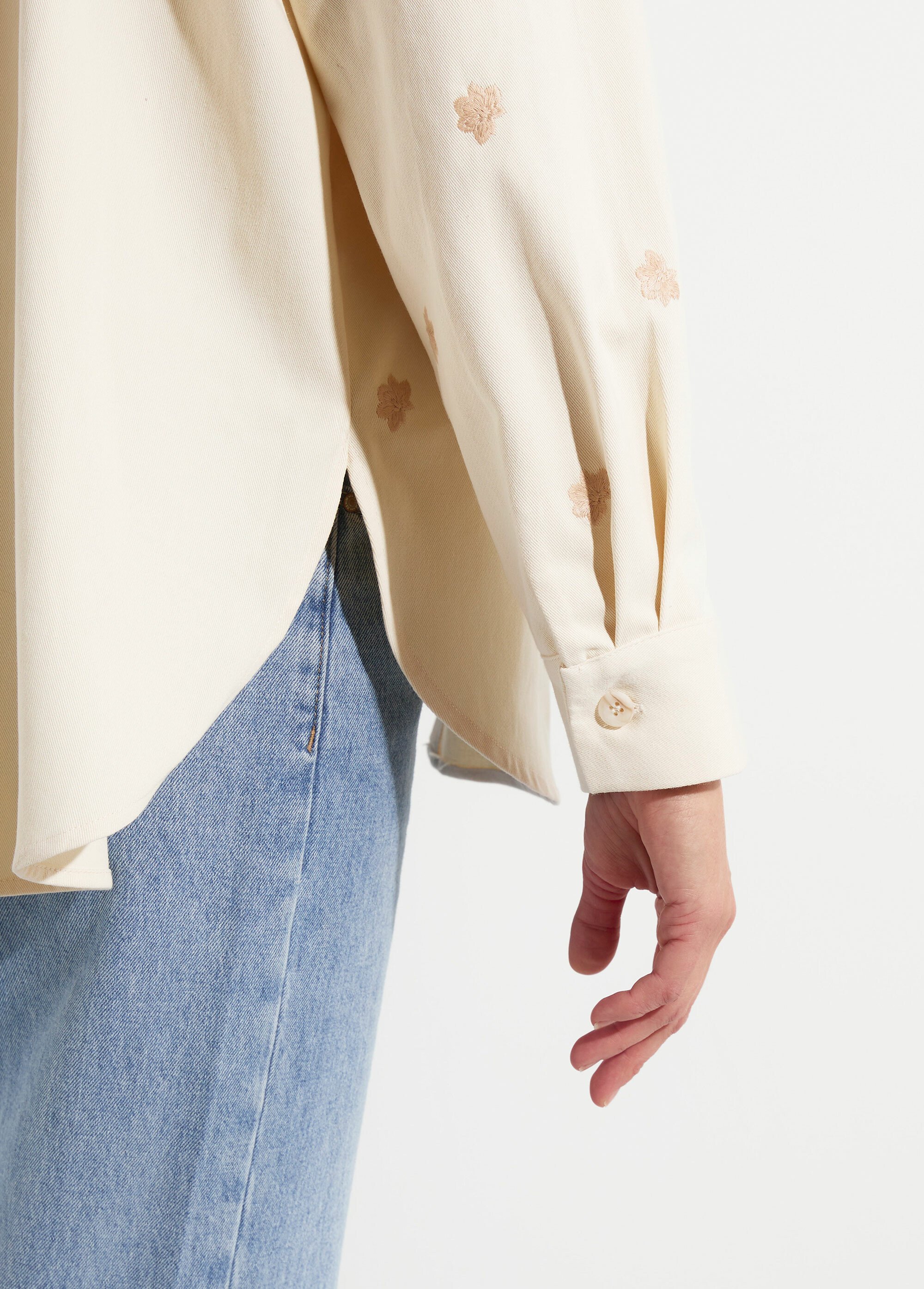 Surchemise en coton avec broderies Femme Beige IA-Q3187 DE1