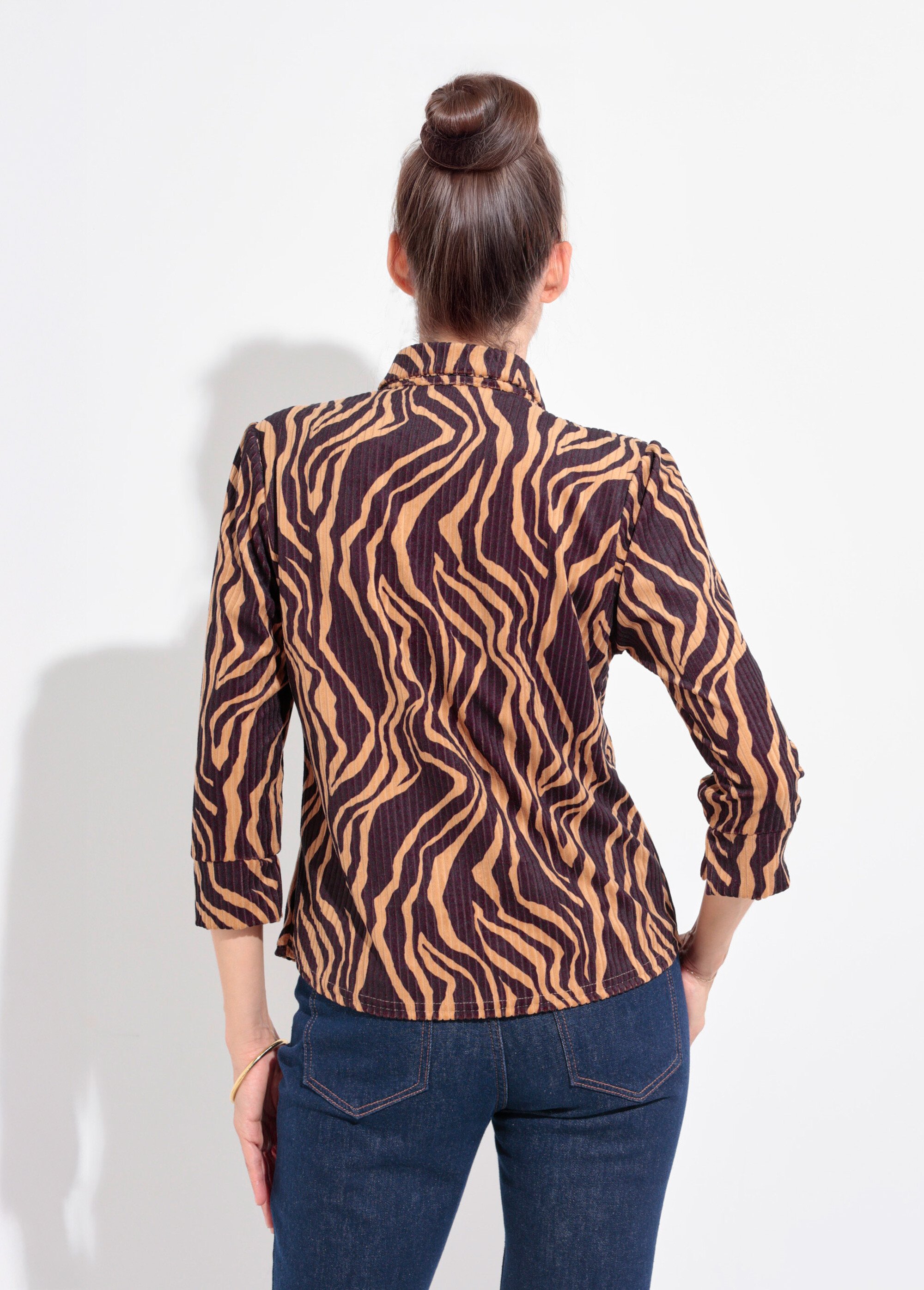 Surchemise velours côtelé motif zébré Femme Noir SJ-SURCHEZEB DO1
