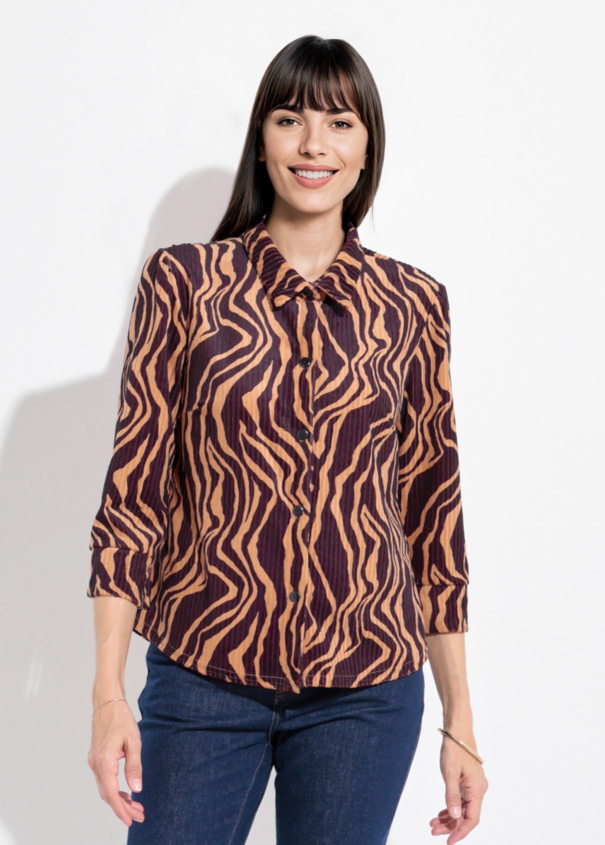 Surchemise velours côtelé motif zébré Femme Noir SJ-SURCHEZEB FA1