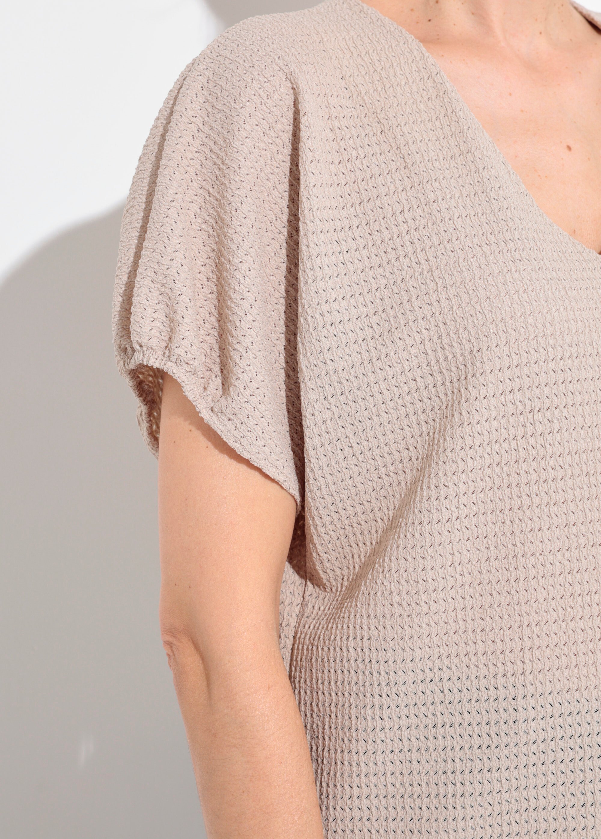 T-shirt texturé avec manches élastiquées Femme Beige SJ-SIMPLAB DE2