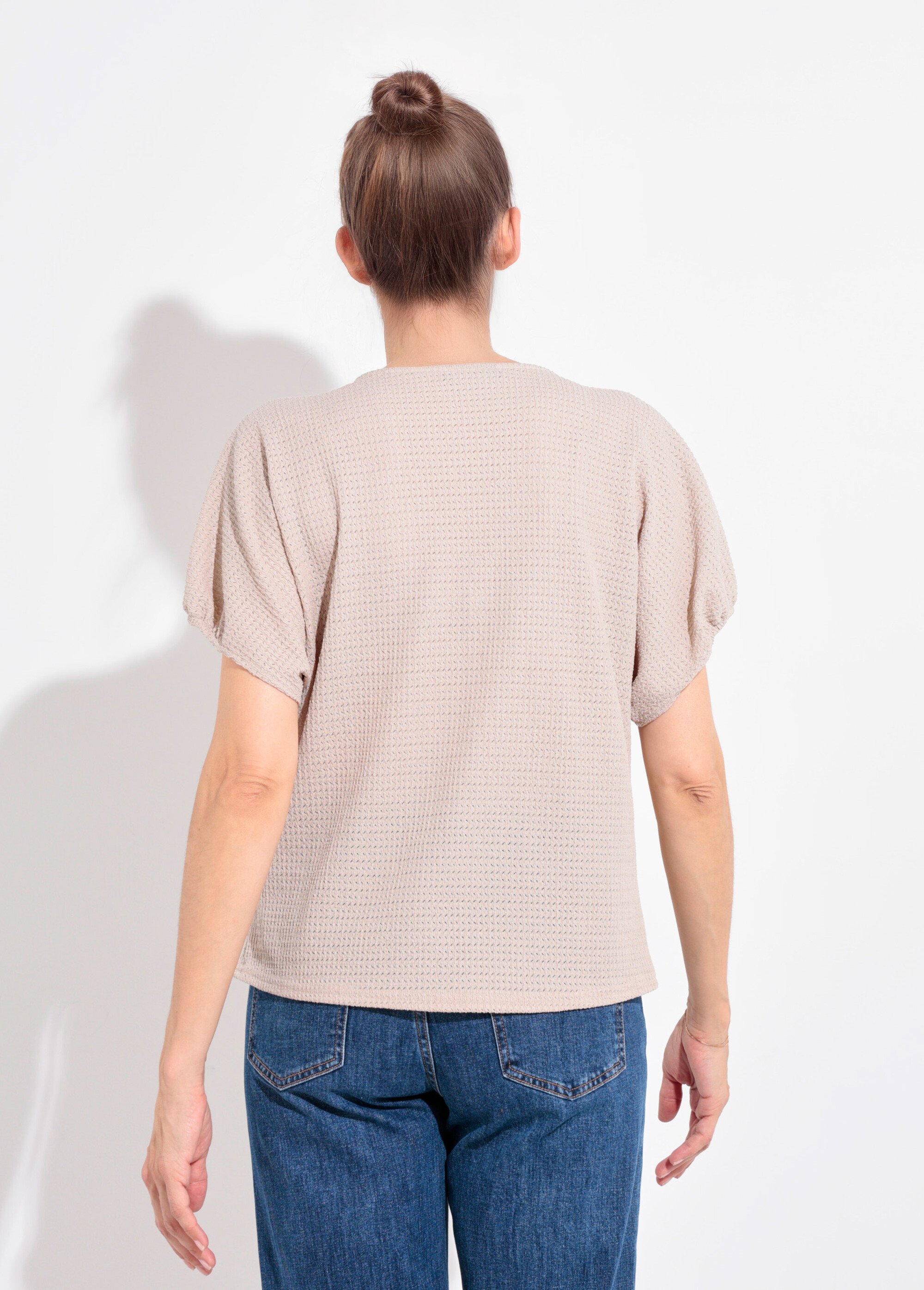 T-shirt texturé avec manches élastiquées Femme Beige SJ-SIMPLAB DO1