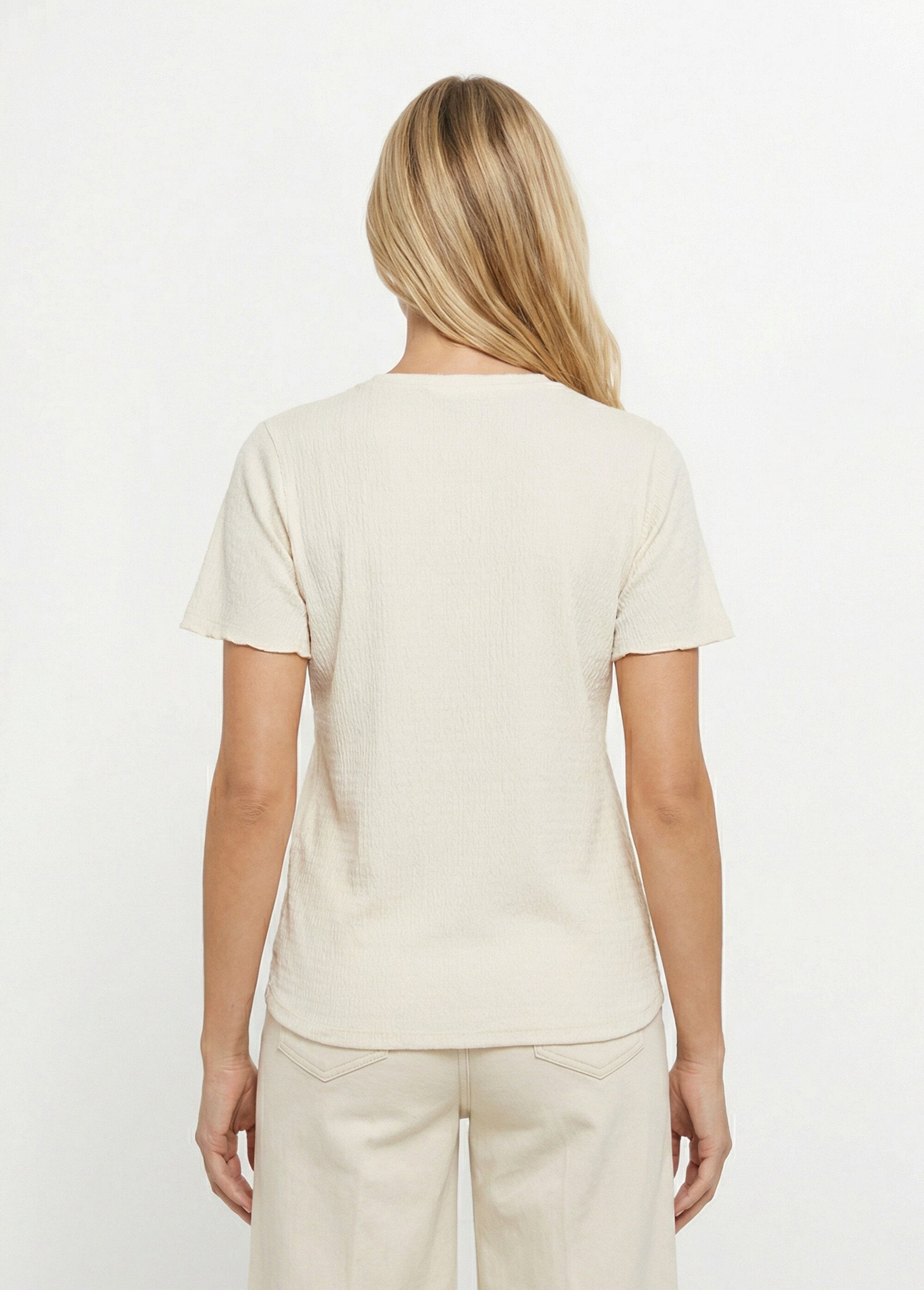 Tunique texturée, encolure V avec galon Femme Beige MOD-TOBEIGE DO1