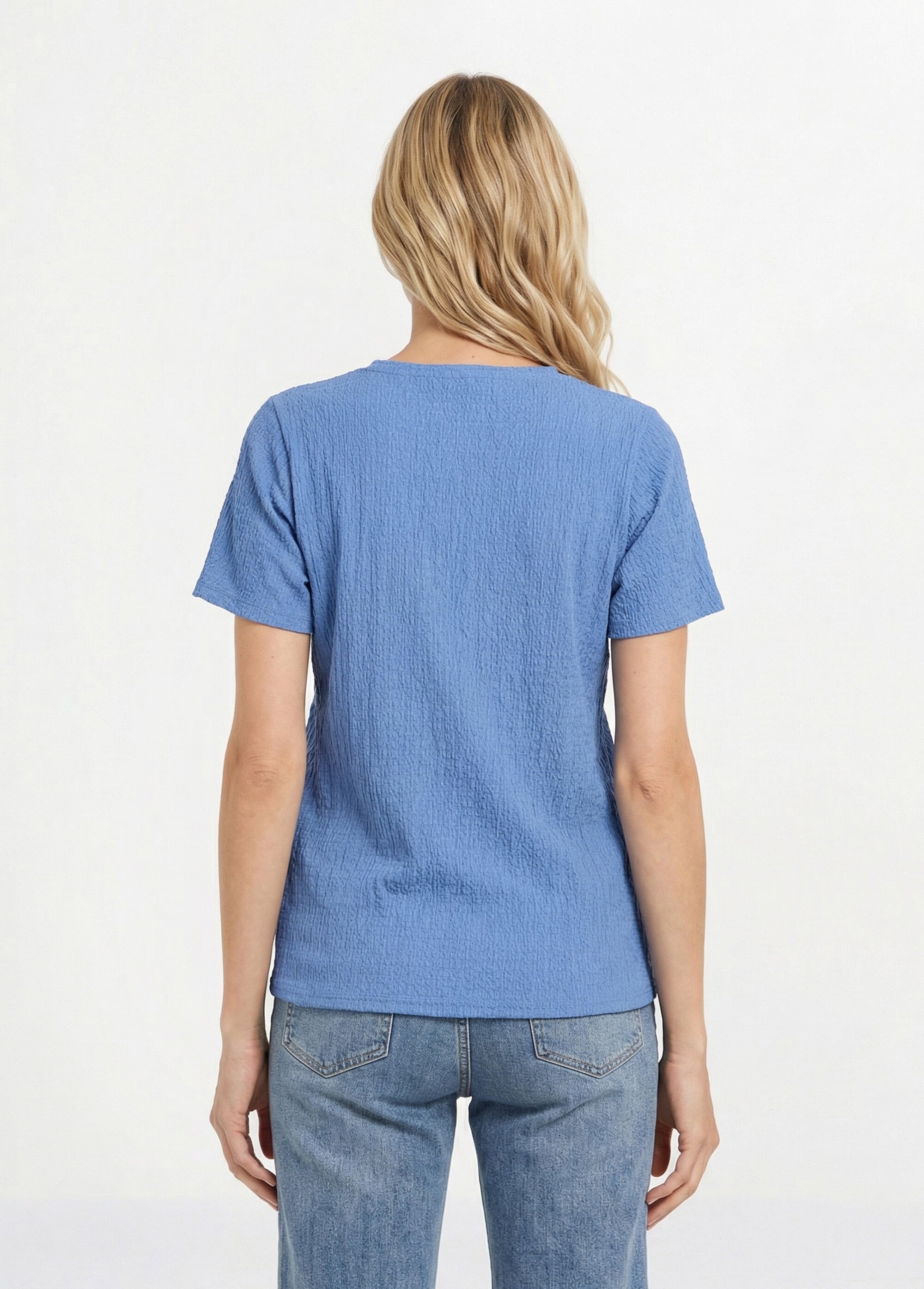 Tunique texturée, encolure V avec galon Femme Bleu MOD-TOBEIGE DO1