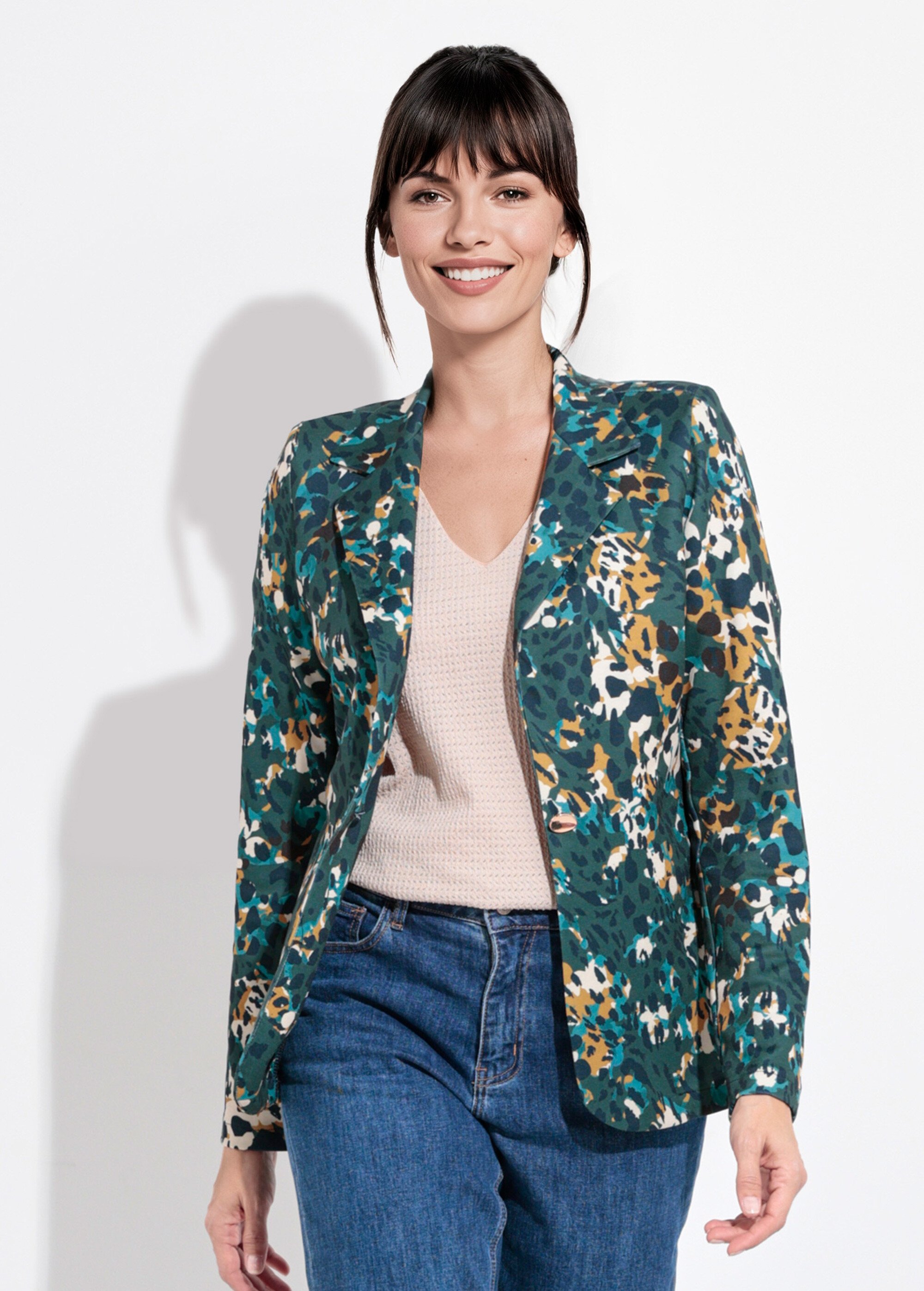 Veste motif arty avec bouton bijou métal Femme CANARD ET JAUNE SJ-VECAMOCO FA1