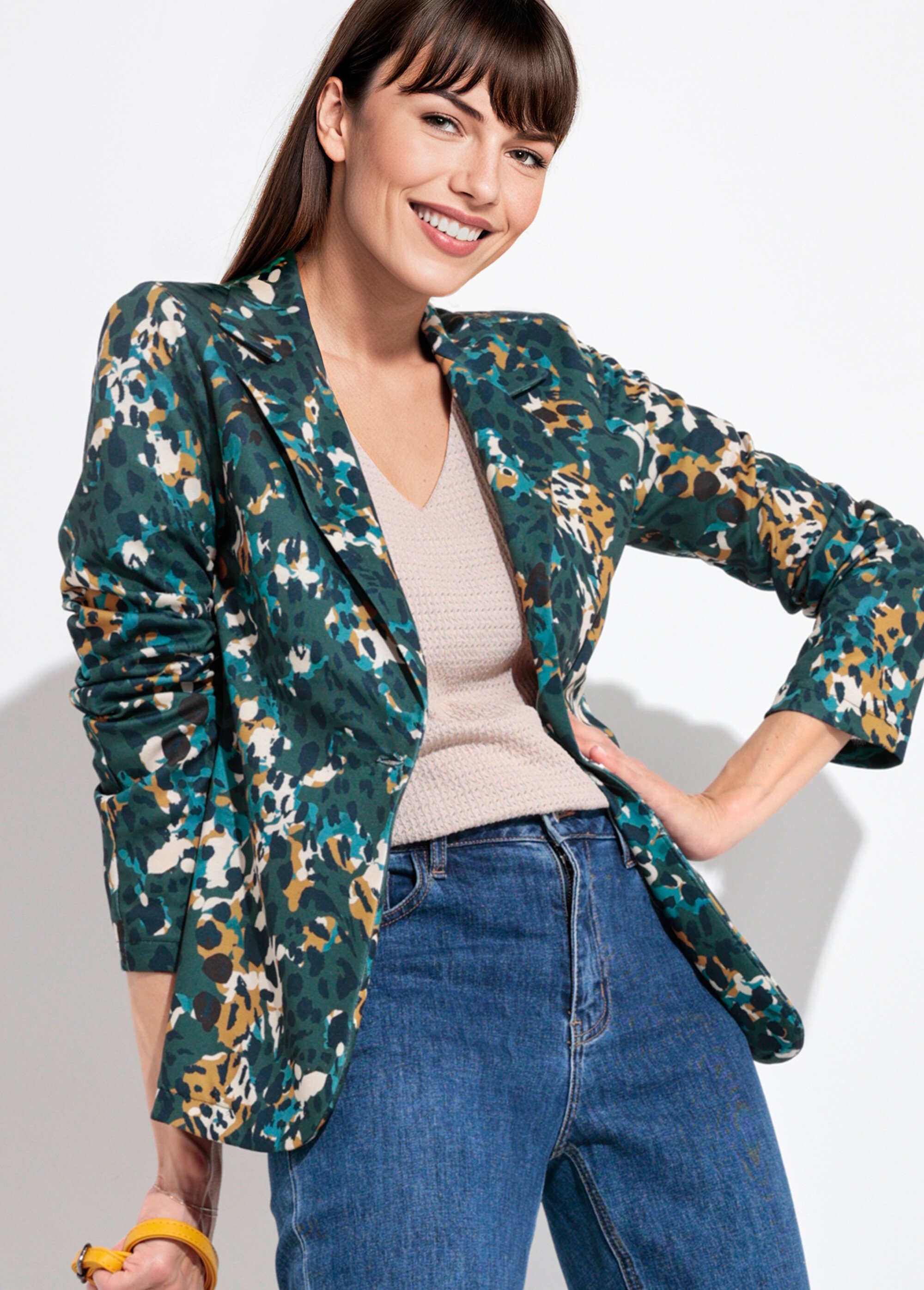 Veste motif arty avec bouton bijou métal Femme CANARD ET JAUNE SJ-VECAMOCO MV1