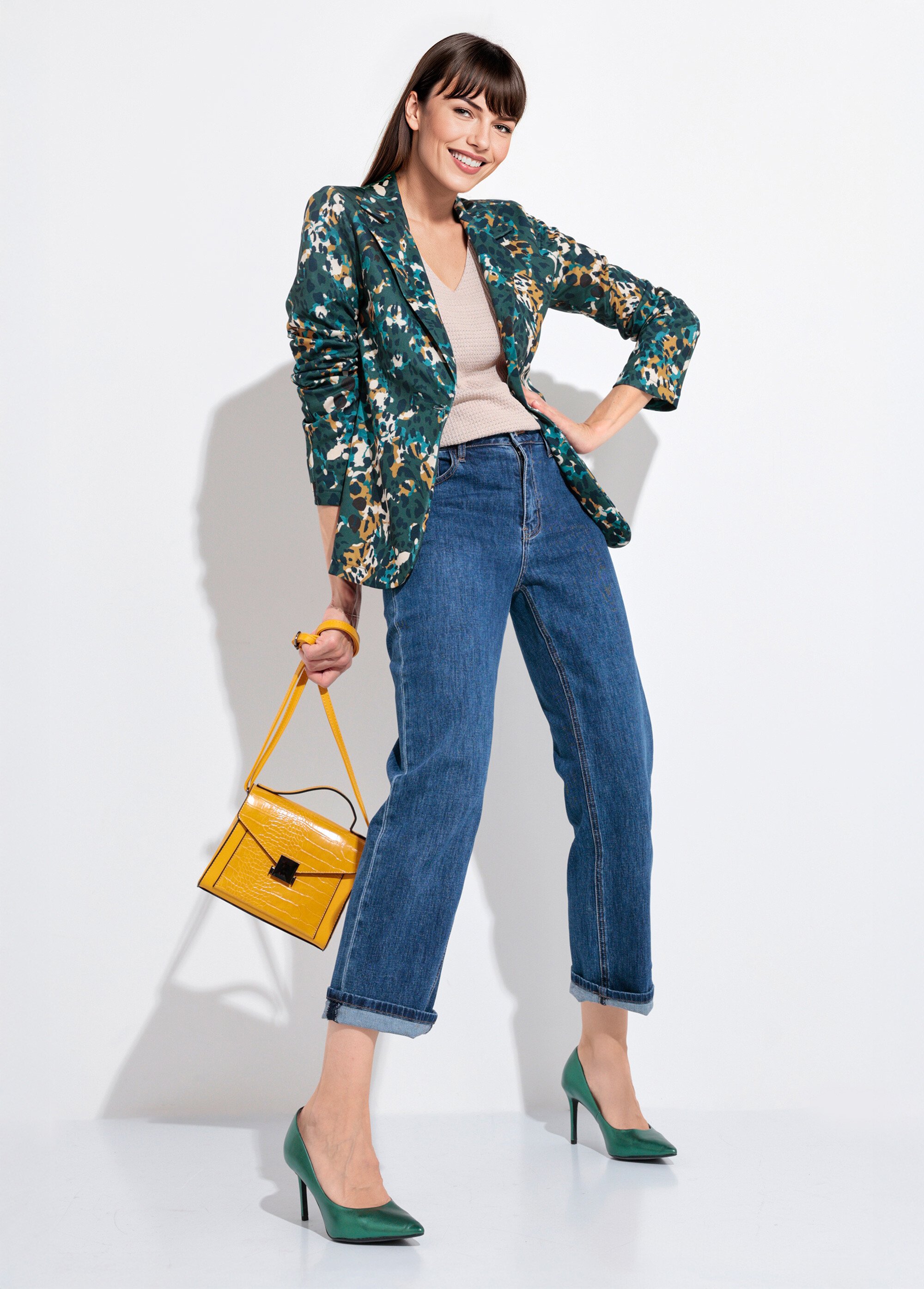 Veste motif arty avec bouton bijou métal Femme CANARD ET JAUNE SJ-VECAMOCO SI1