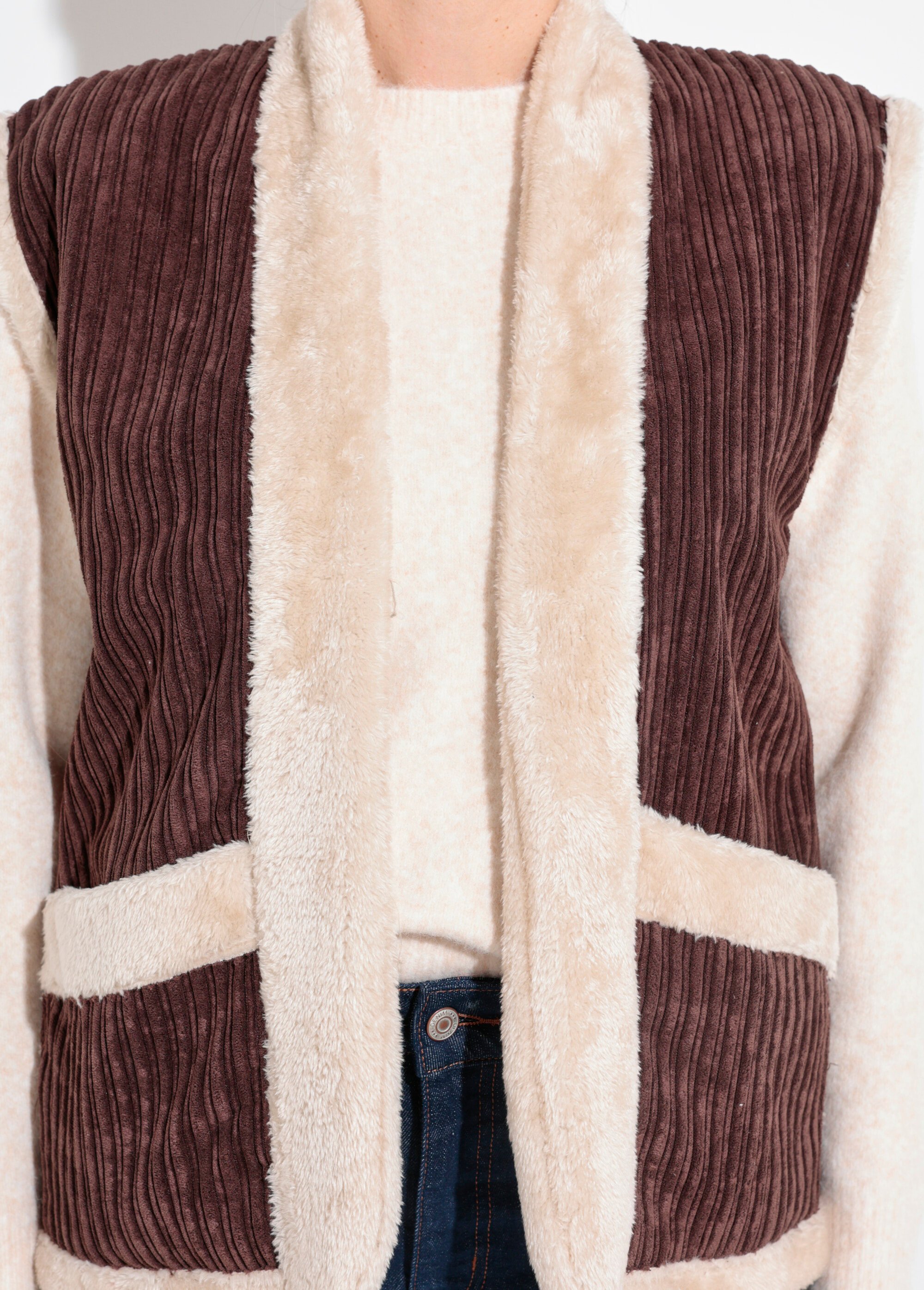 Veste sans manches velours et fourrure Femme Marron SJ-COTMOU DE1