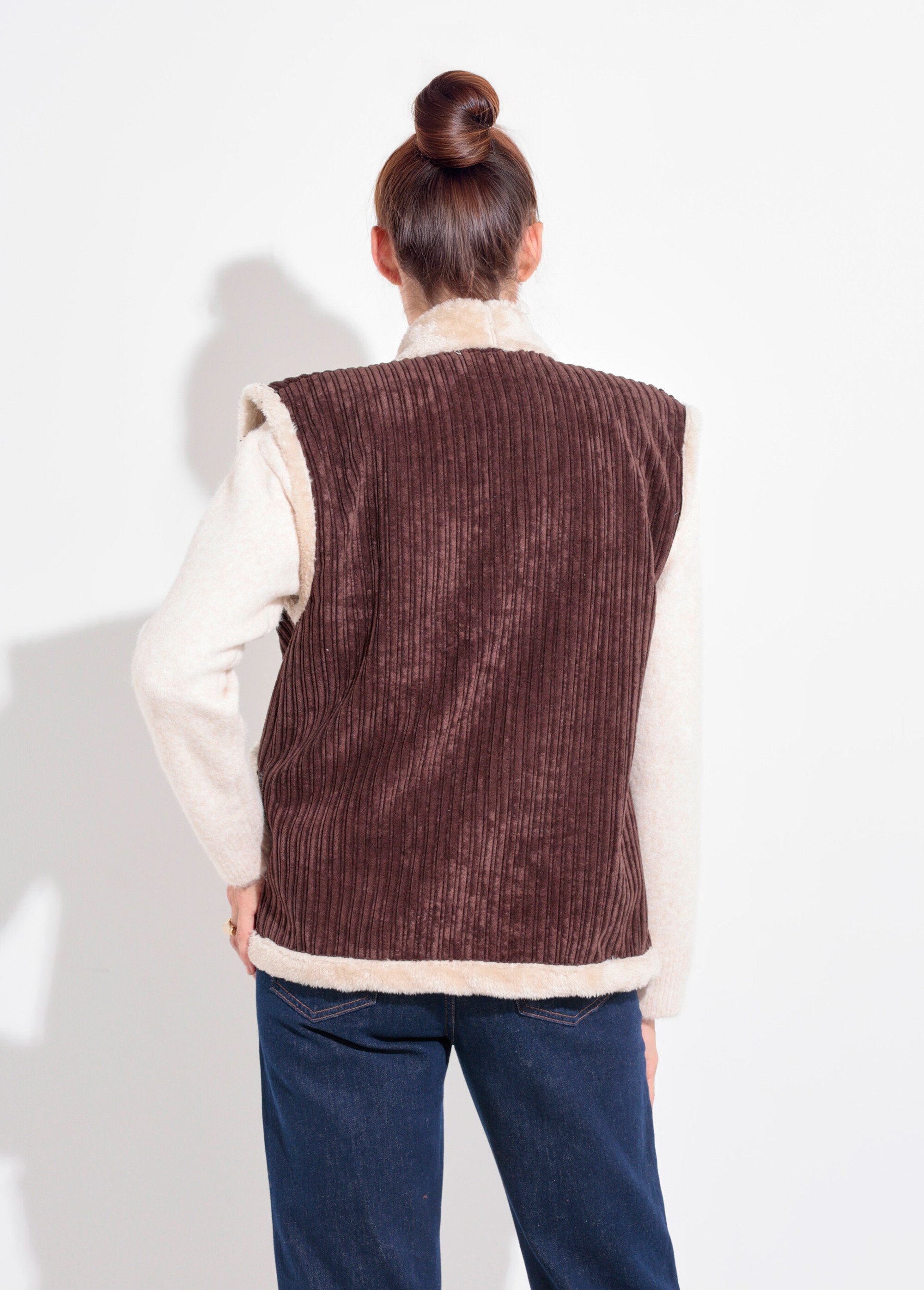 Veste sans manches velours et fourrure Femme Marron SJ-COTMOU DO1