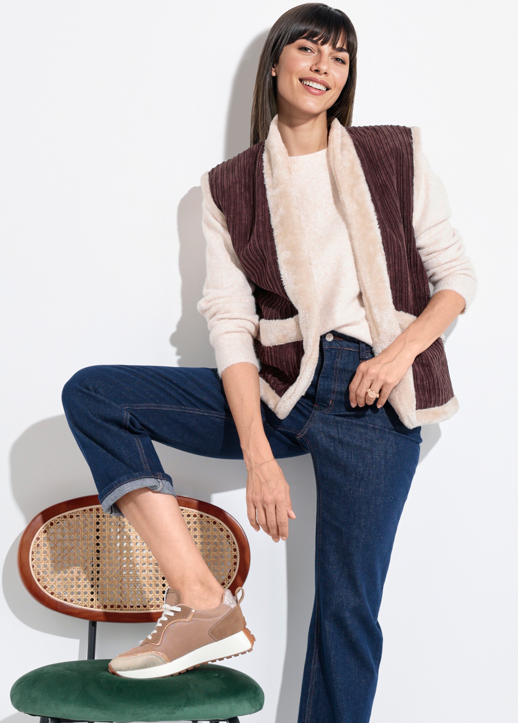 Veste sans manches velours et fourrure Femme Marron SJ-COTMOU MV1