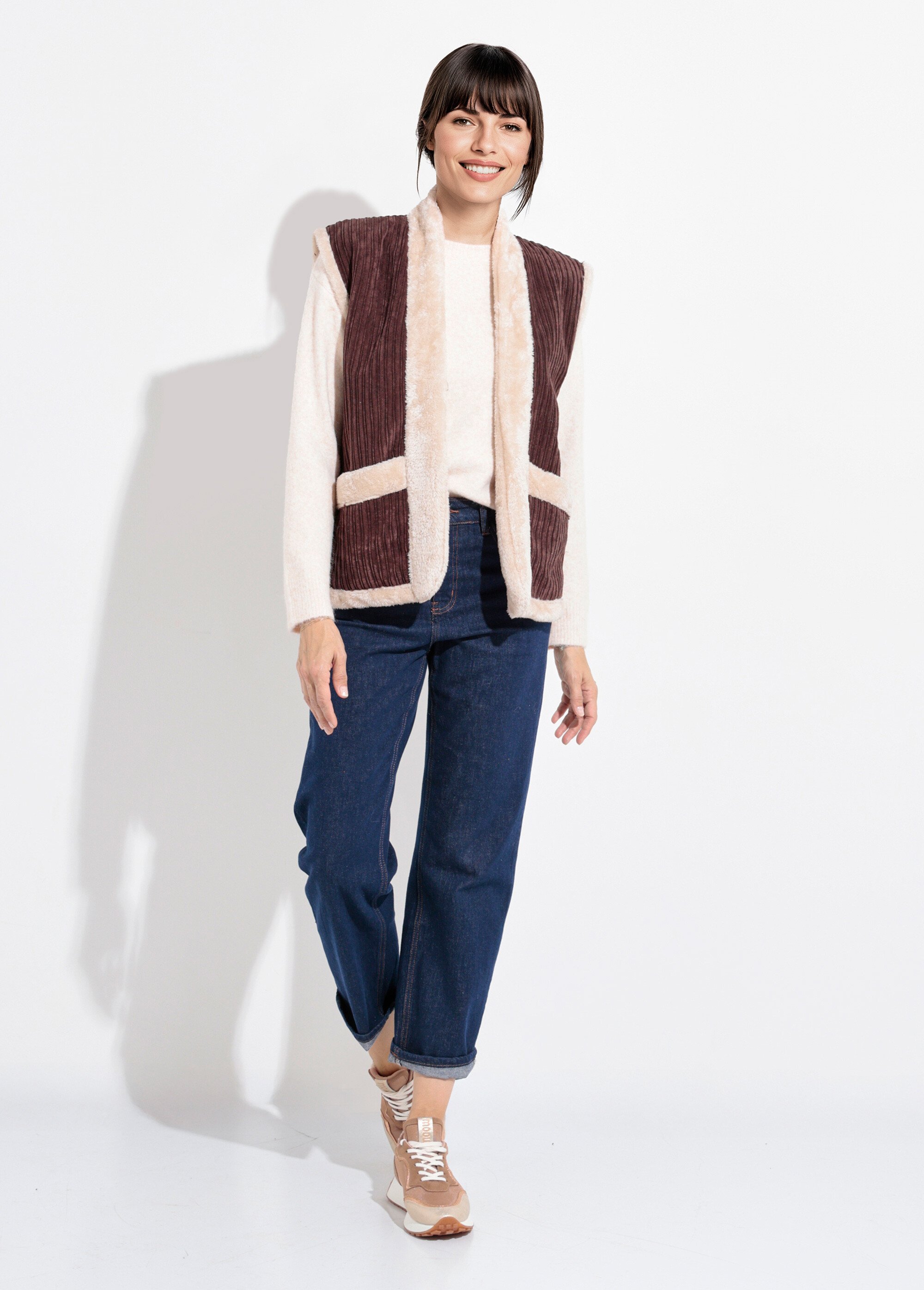 Veste sans manches velours et fourrure Femme Marron SJ-COTMOU SF1