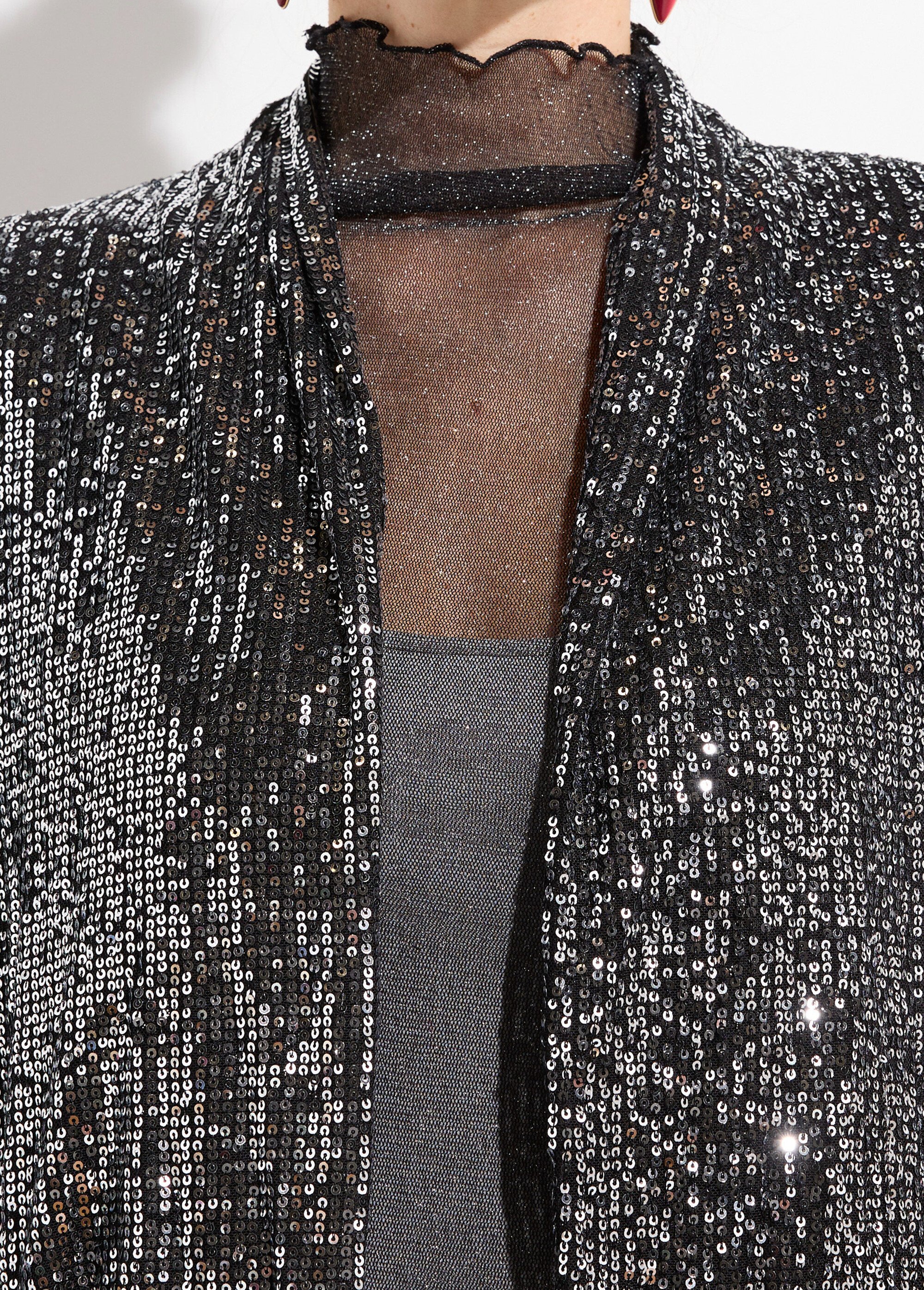 Veste sequins métallisés et col châle Femme Argenté JS-TOP3089 DE1