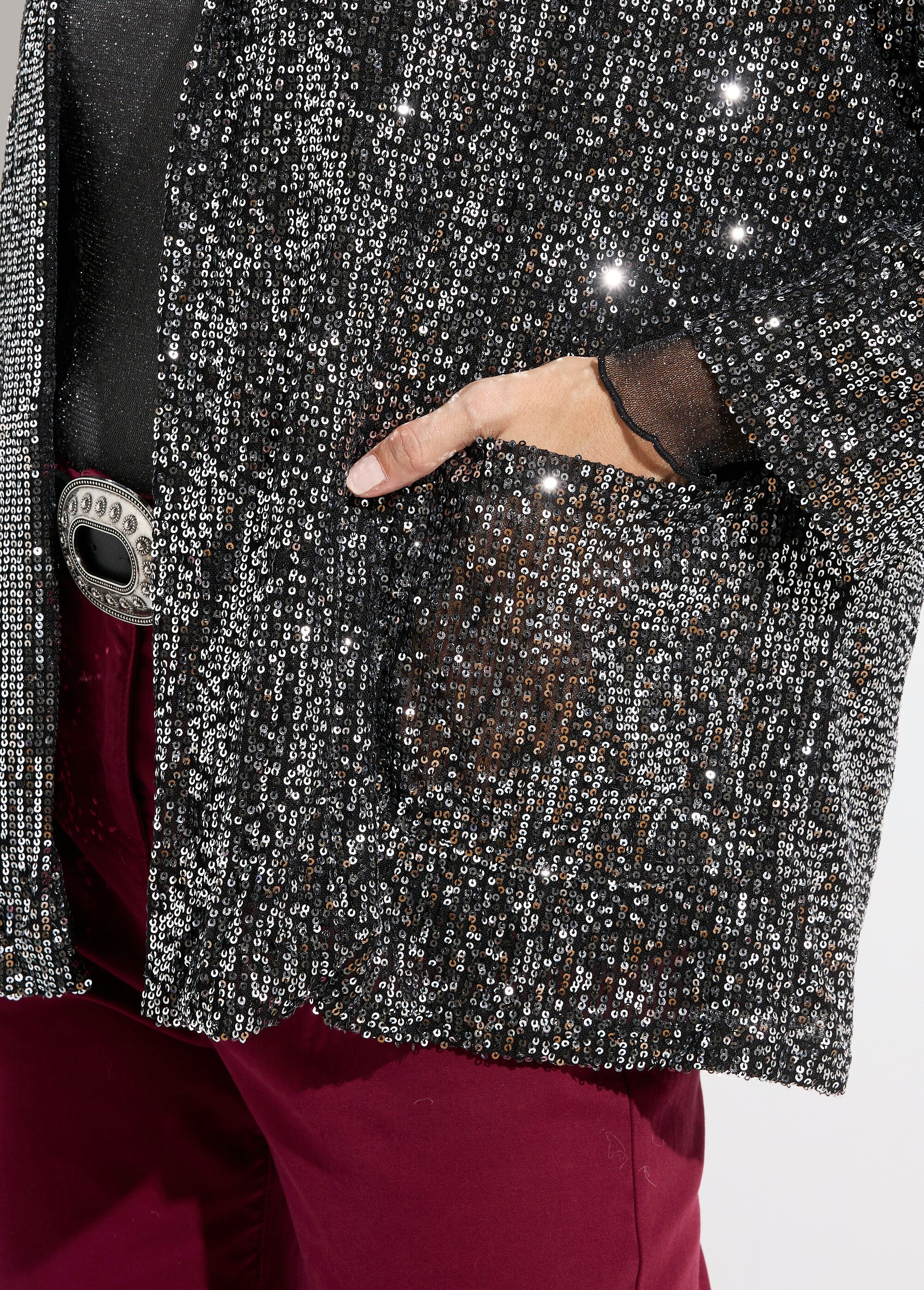 Veste sequins métallisés et col châle Femme Argenté JS-TOP3089 DE2
