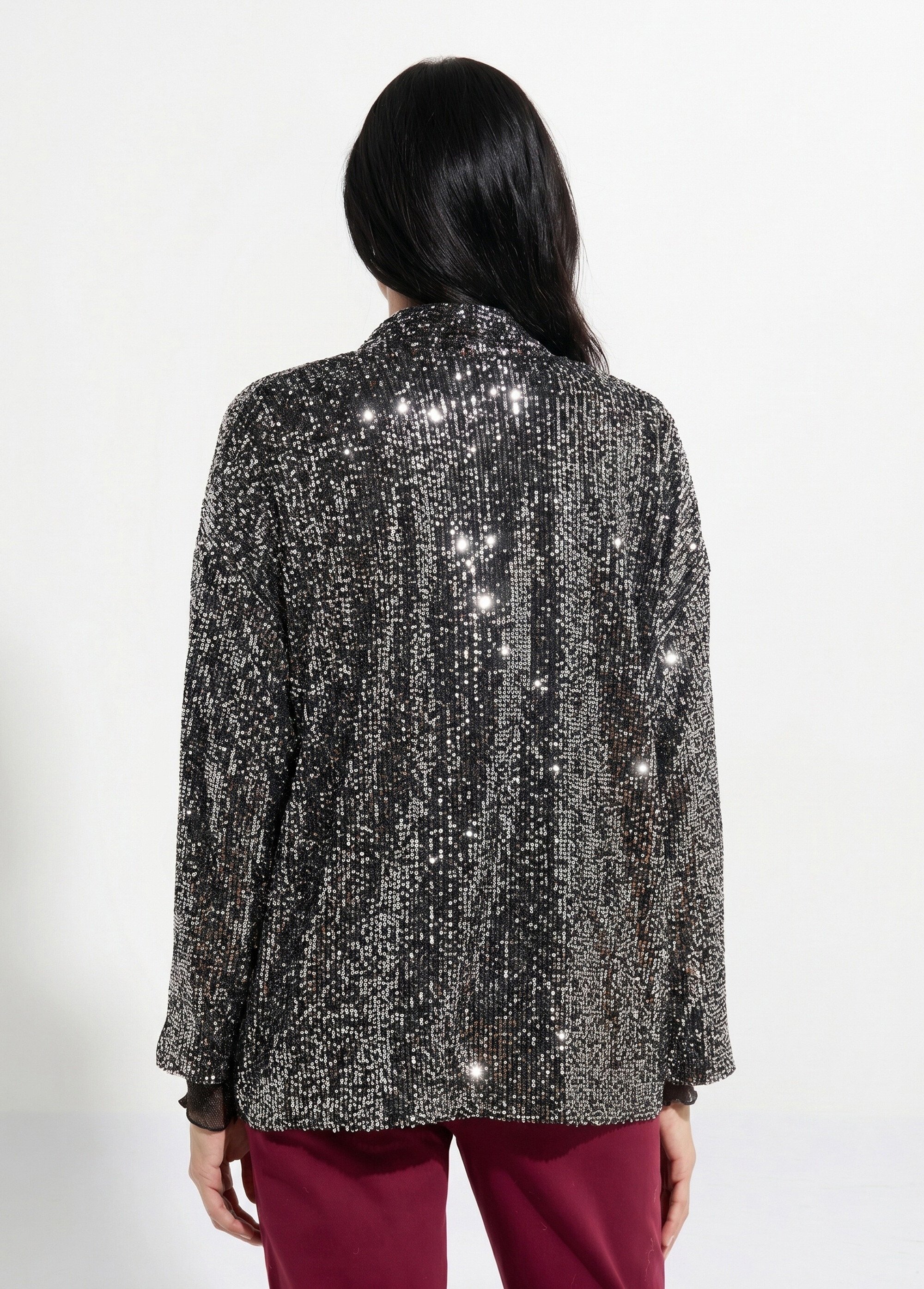 Veste sequins métallisés et col châle Femme Argenté JS-TOP3089 DO1