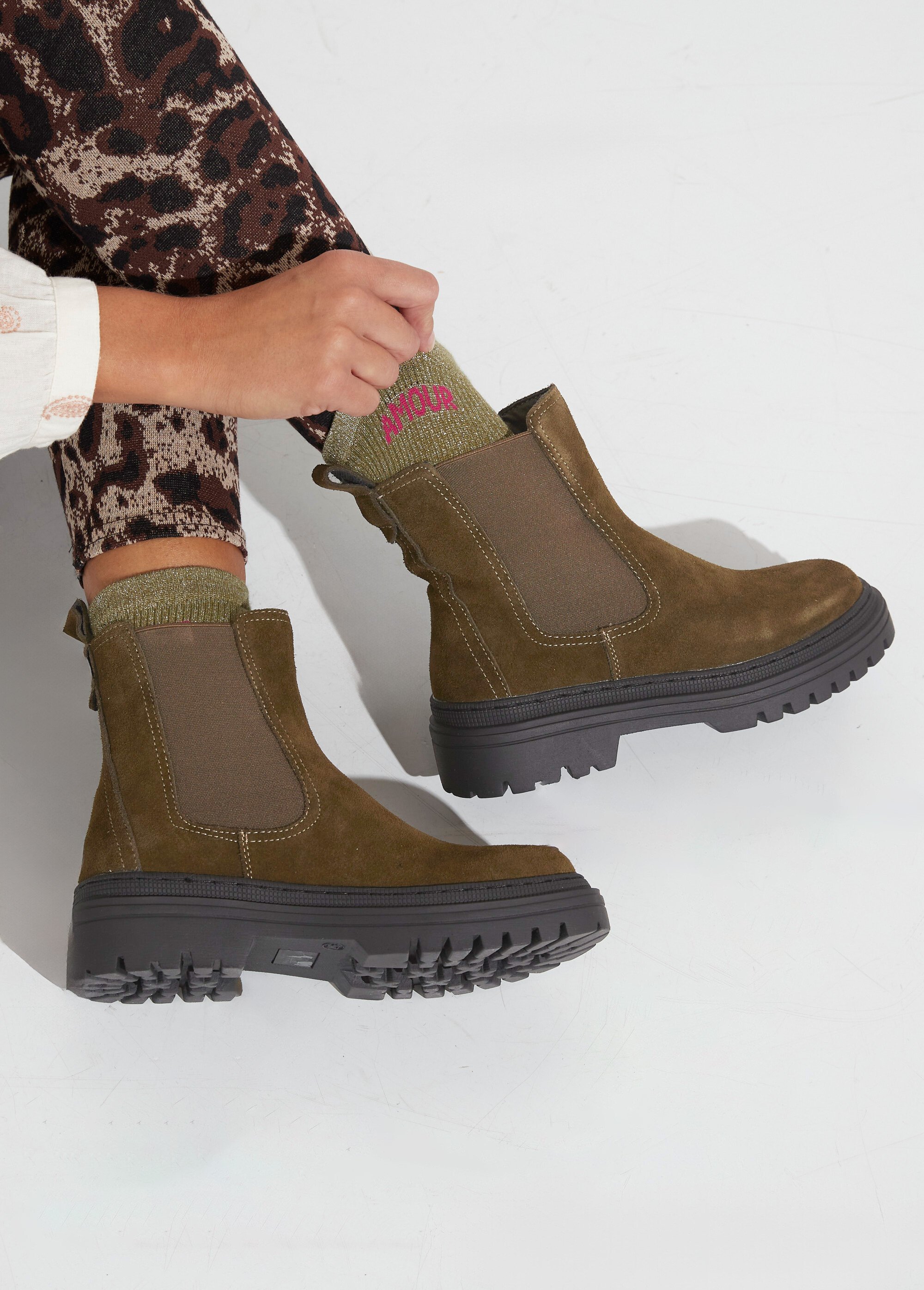 Boots Chelsea compensées et montantes Femme Vert JPAL-1117 SI1