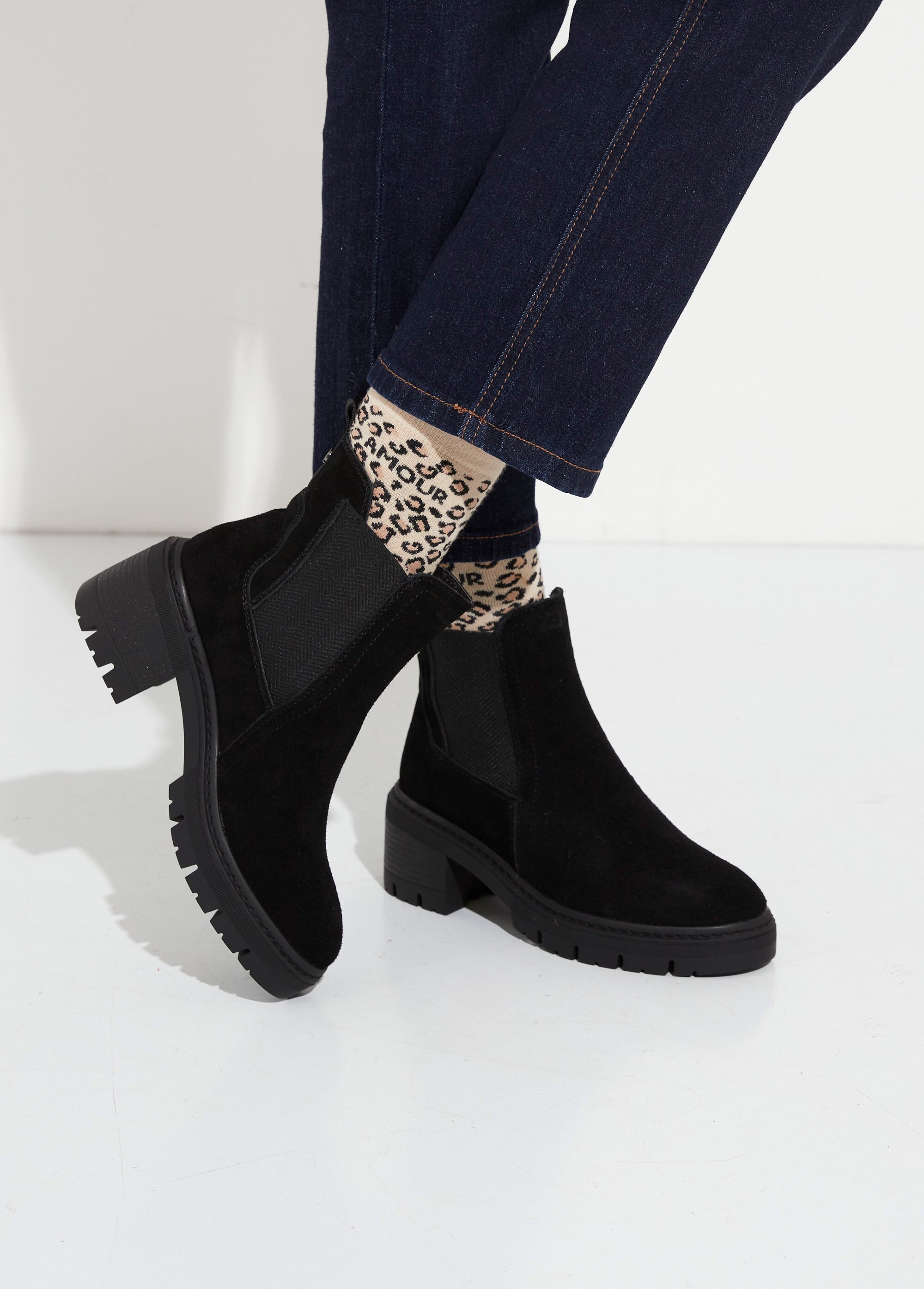Boots Chelsea élastique fantaisie Femme Noir JPAL-1116 SF1