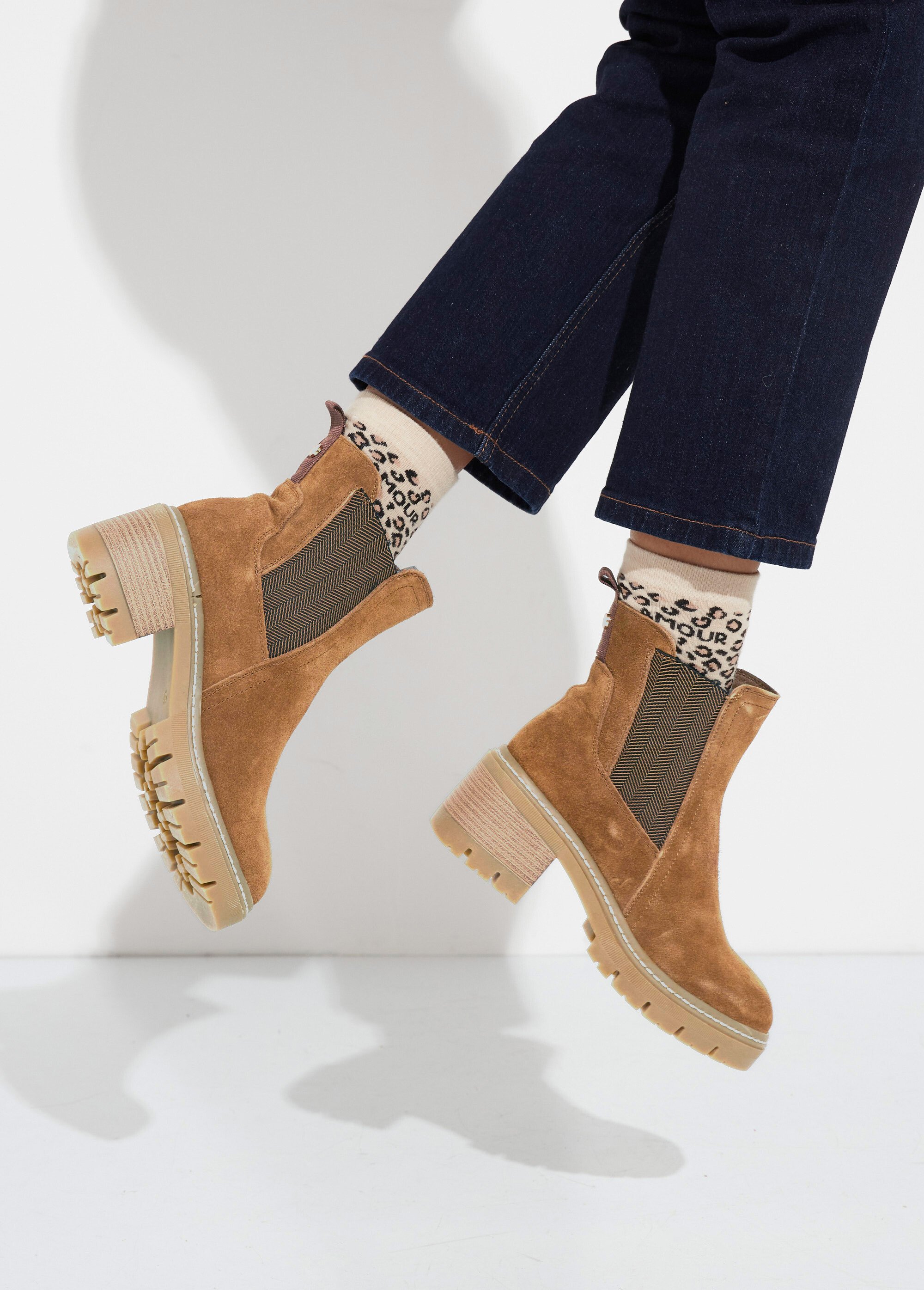 Boots Chelsea élastique fantaisie Femme Beige JPAL-1116 SI1