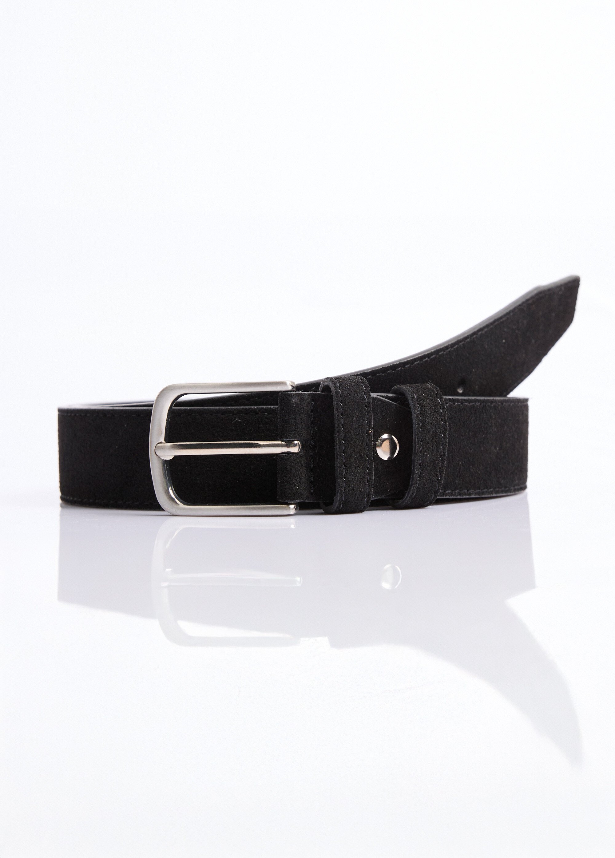 Ceinture cuir suédé et boucle métallisée Homme Noir NES2302 DE1