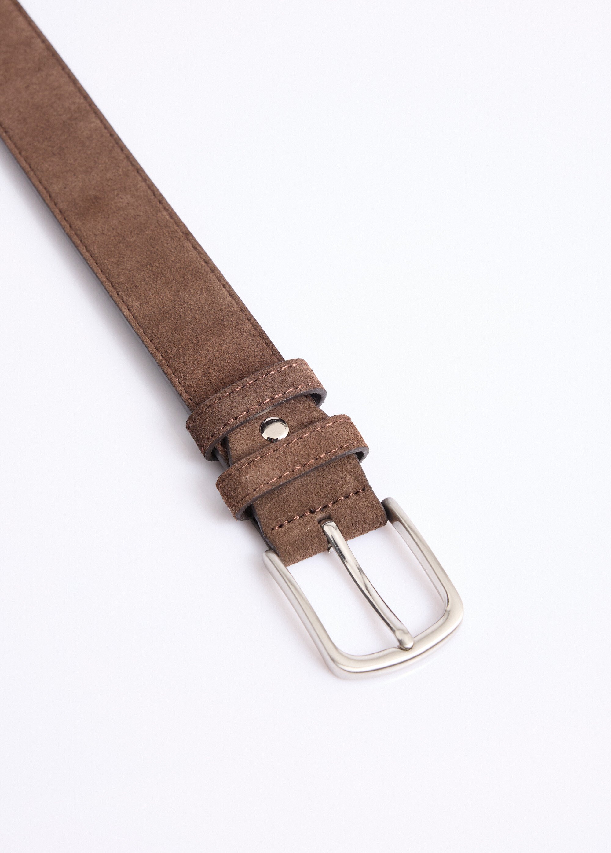 Ceinture cuir suédé et boucle métallisée Homme Marron NES2302 DE2
