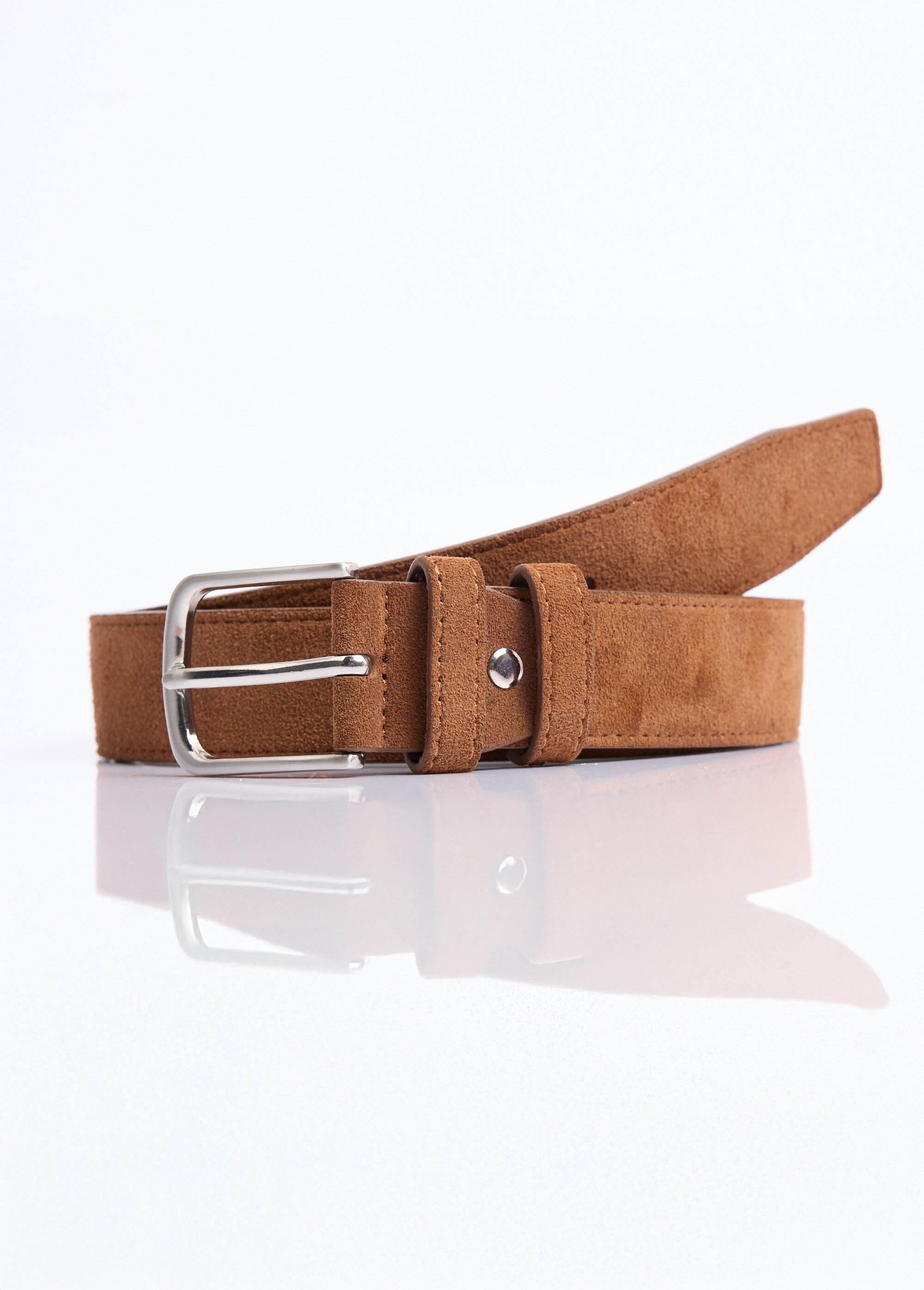 Ceinture cuir suédé et boucle métallisée Homme COGNAC NES2302 DE1