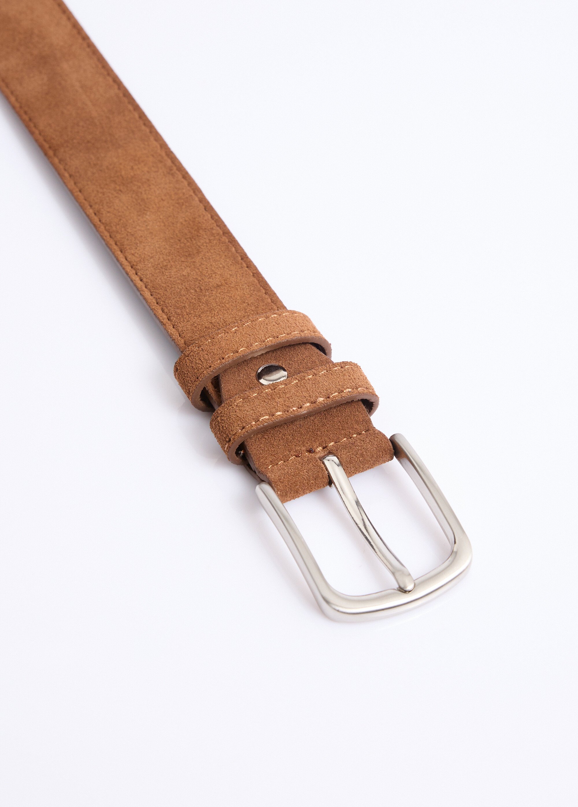 Ceinture cuir suédé et boucle métallisée Homme COGNAC NES2302 DE2