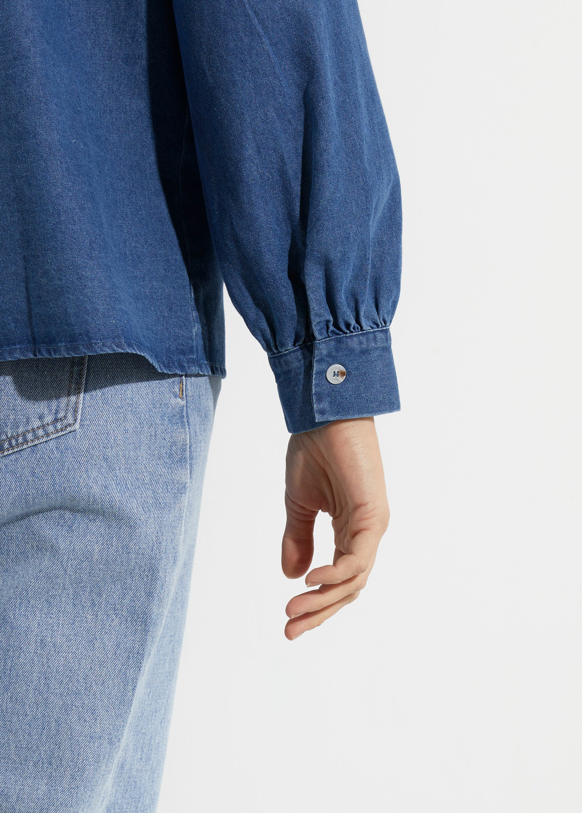 Chemise en jean bohème plissée Femme Bleu IA-Q3160 DE1