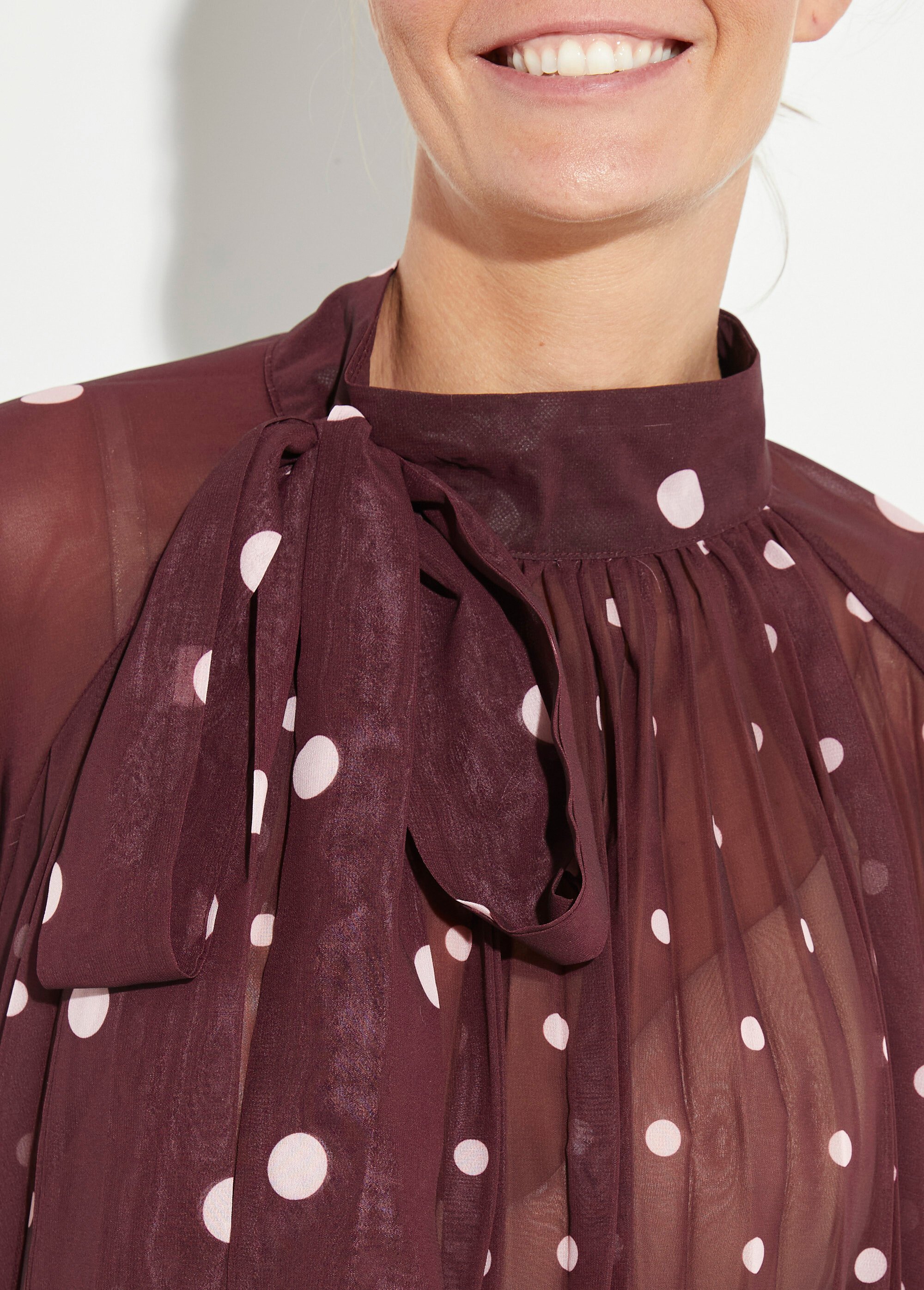 Chemisier à pois et manches bouffantes Femme Rouge JS-TOP3390 DE1