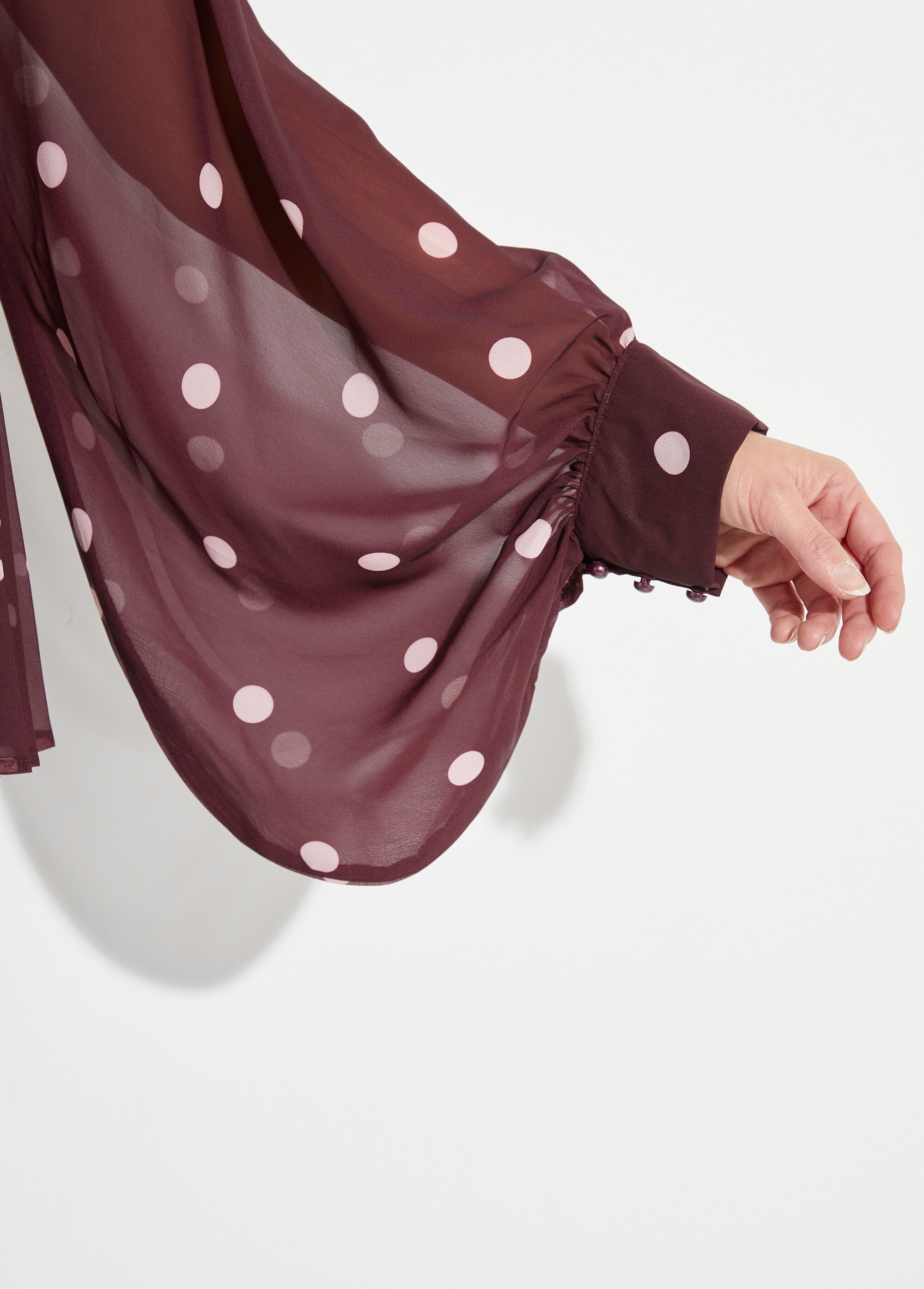 Chemisier à pois et manches bouffantes Femme Rouge JS-TOP3390 DE1