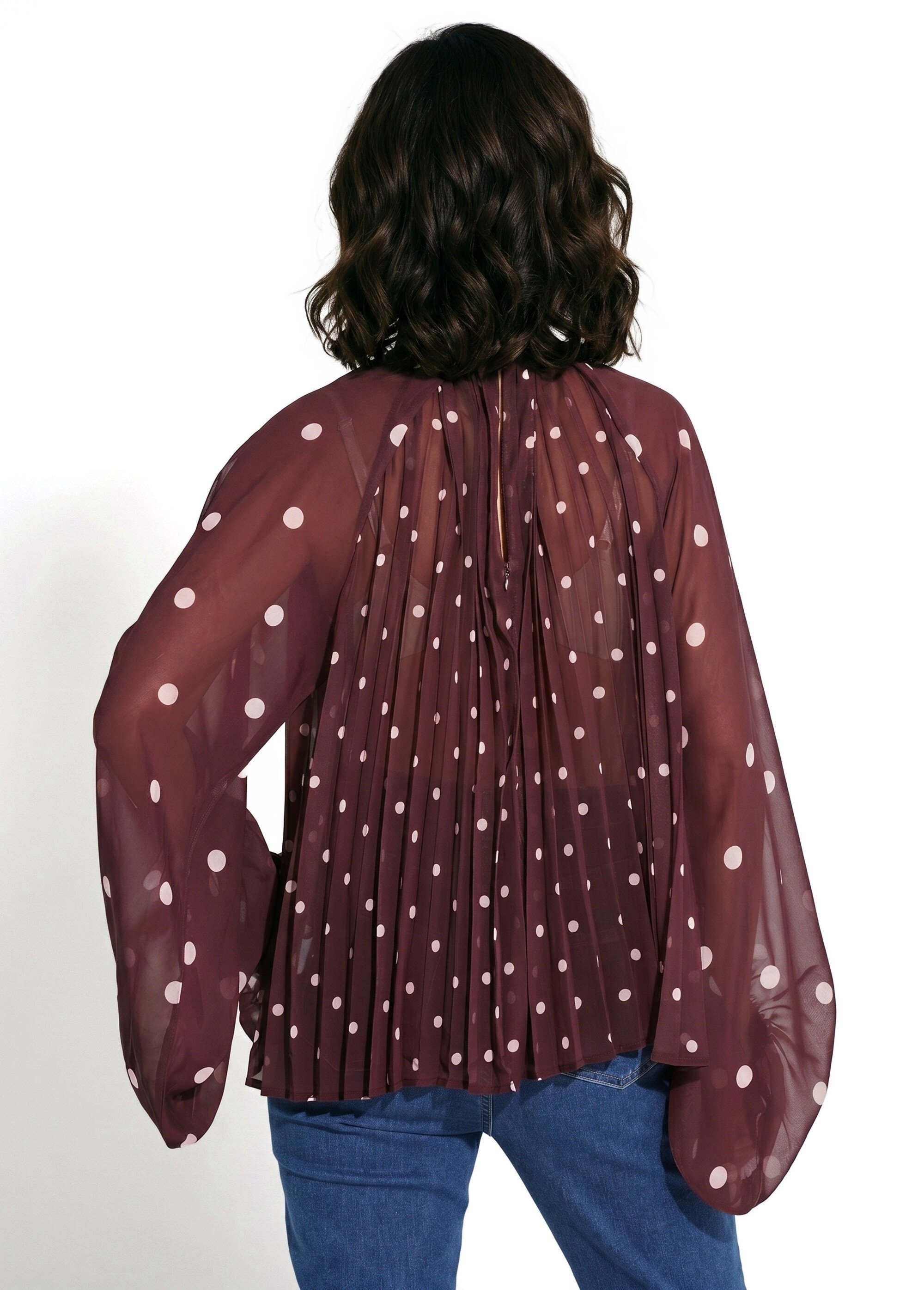 Chemisier à pois et manches bouffantes Femme Rouge JS-TOP3390 DO1