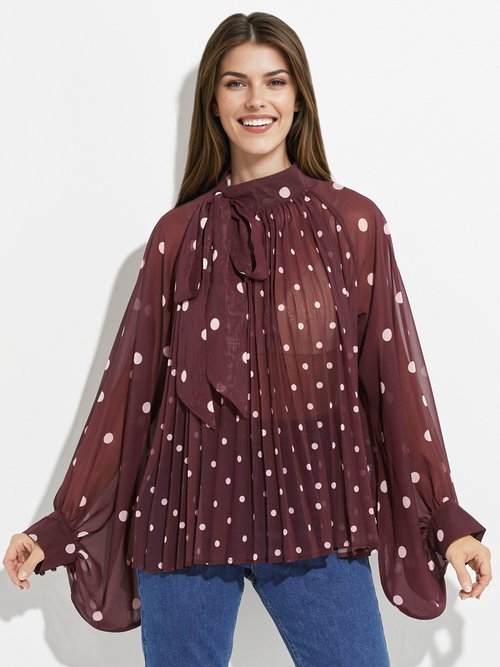 Chemisier à pois et manches bouffantes Femme Rouge JS-TOP3390 FA1