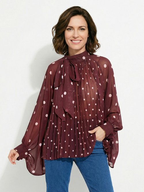 Chemisier à pois et manches bouffantes Femme Rouge JS-TOP3390 FA1