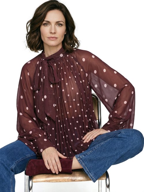 Chemisier à pois et manches bouffantes Femme Rouge JS-TOP3390 MV1