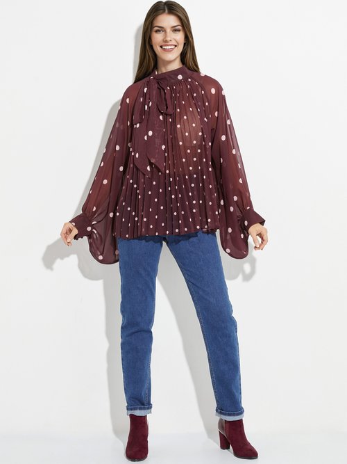 Chemisier à pois et manches bouffantes Femme Rouge JS-TOP3390 SF1