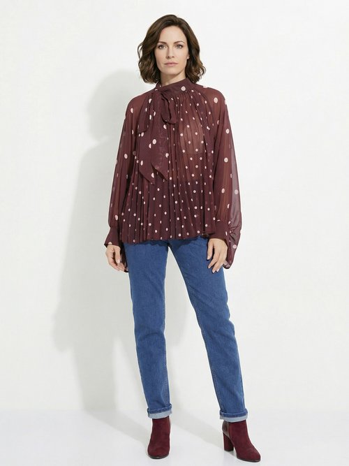 Chemisier à pois et manches bouffantes Femme Rouge JS-TOP3390 SI1