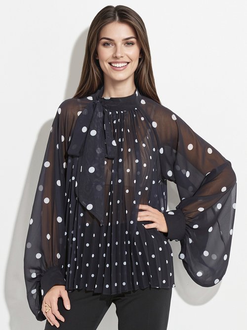 Chemisier à pois et manches bouffantes Femme Noir JS-TOP3390 FA1