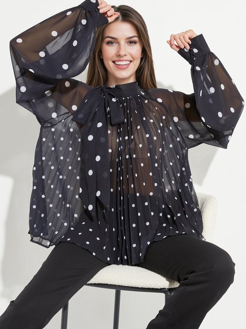 Chemisier à pois et manches bouffantes Femme Noir JS-TOP3390 MV1