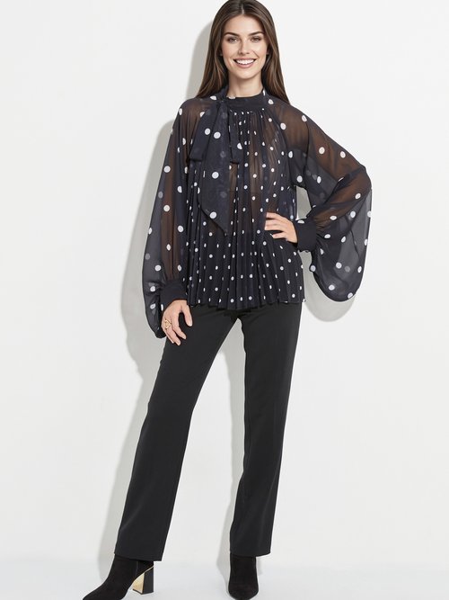 Chemisier à pois et manches bouffantes Femme Noir JS-TOP3390 SF1