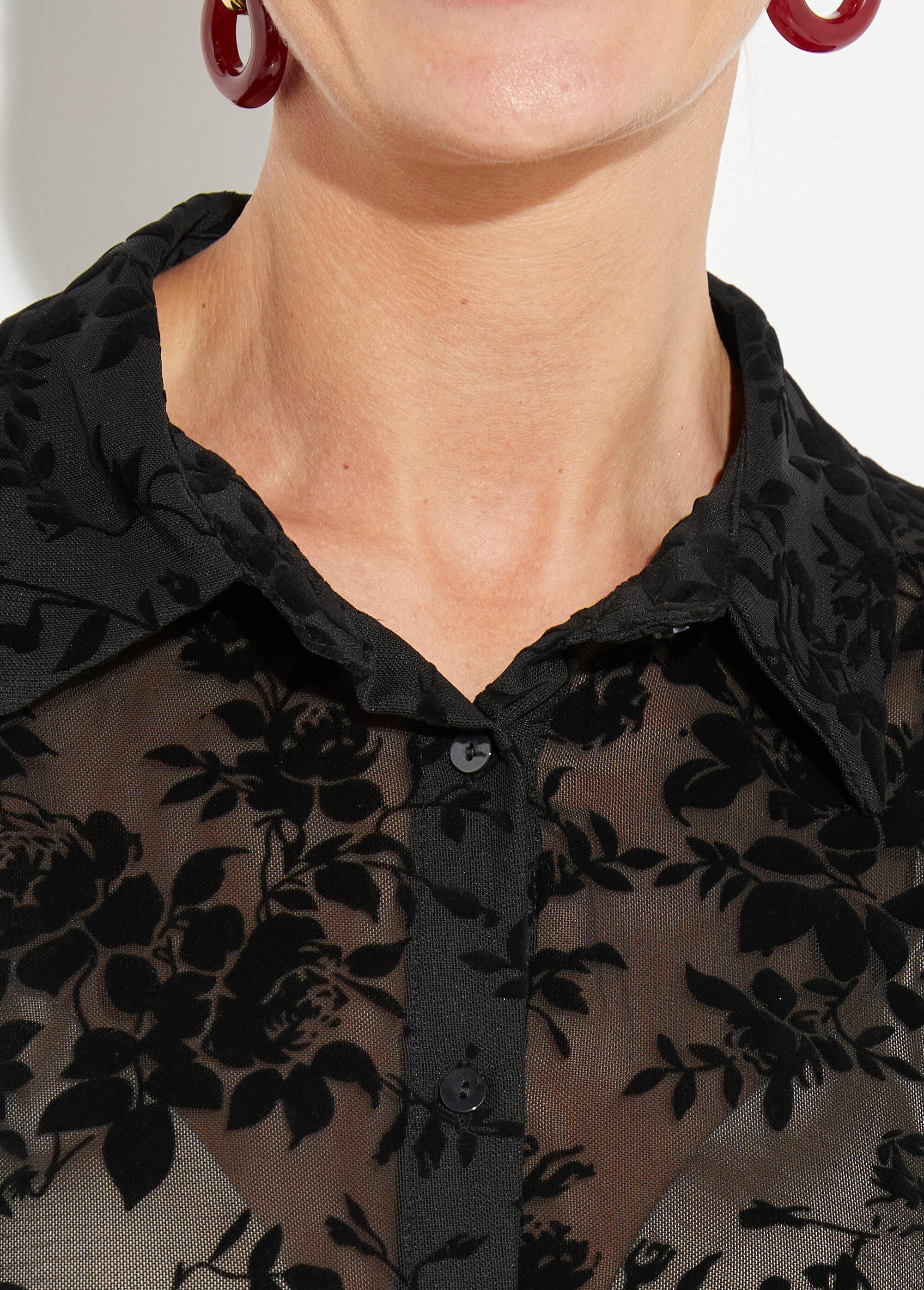 Chemisier dentelle avec fleurs velours Femme Noir JS-CH3393 DE1