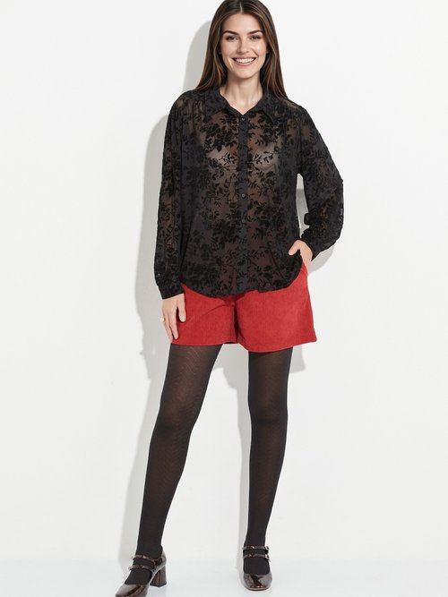 Chemisier dentelle avec fleurs velours Femme Noir JS-CH3393 SF1