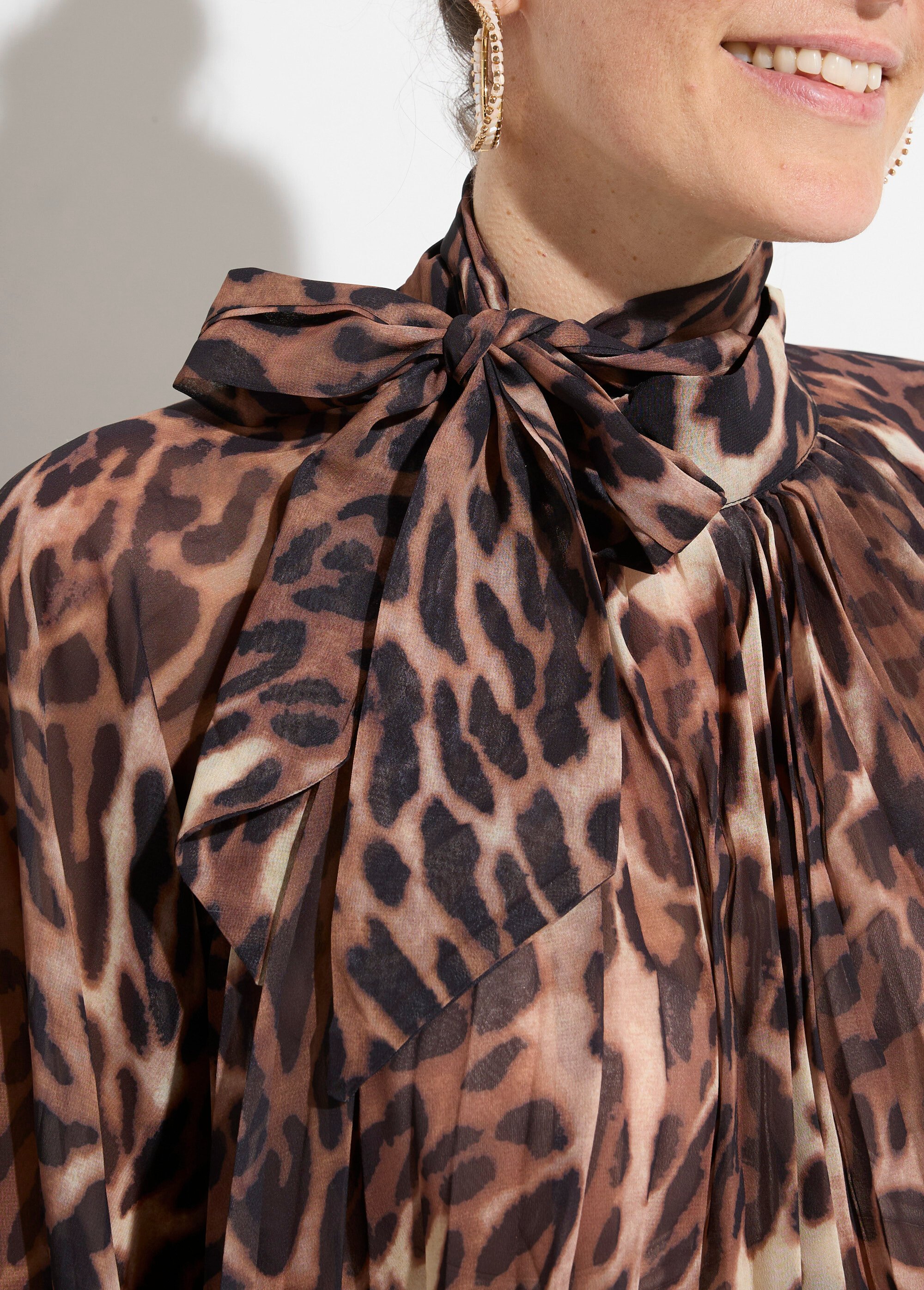 Chemisier léopard et manches bouffantes Femme Beige JS-TOP3389 DE1