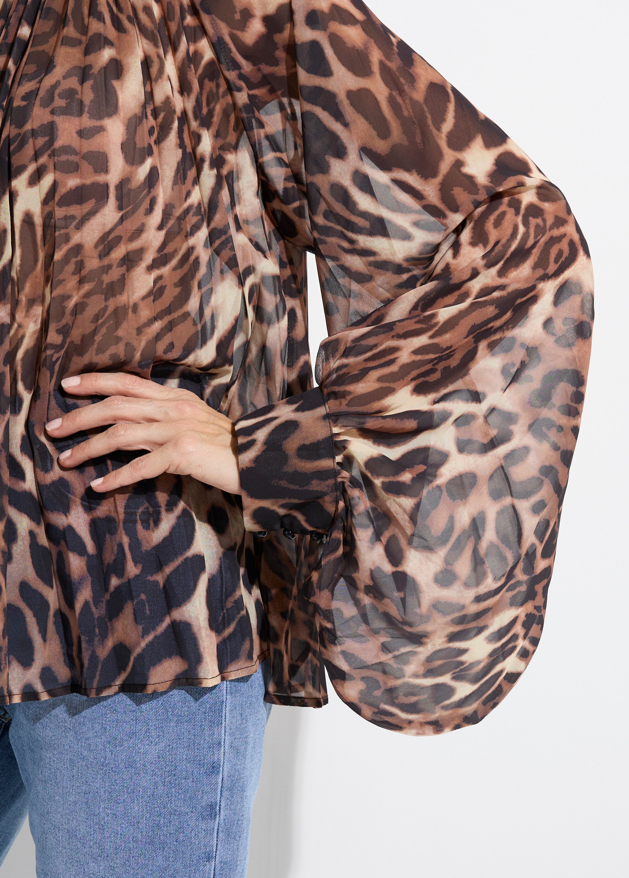 Chemisier léopard et manches bouffantes Femme Beige JS-TOP3389 DE2