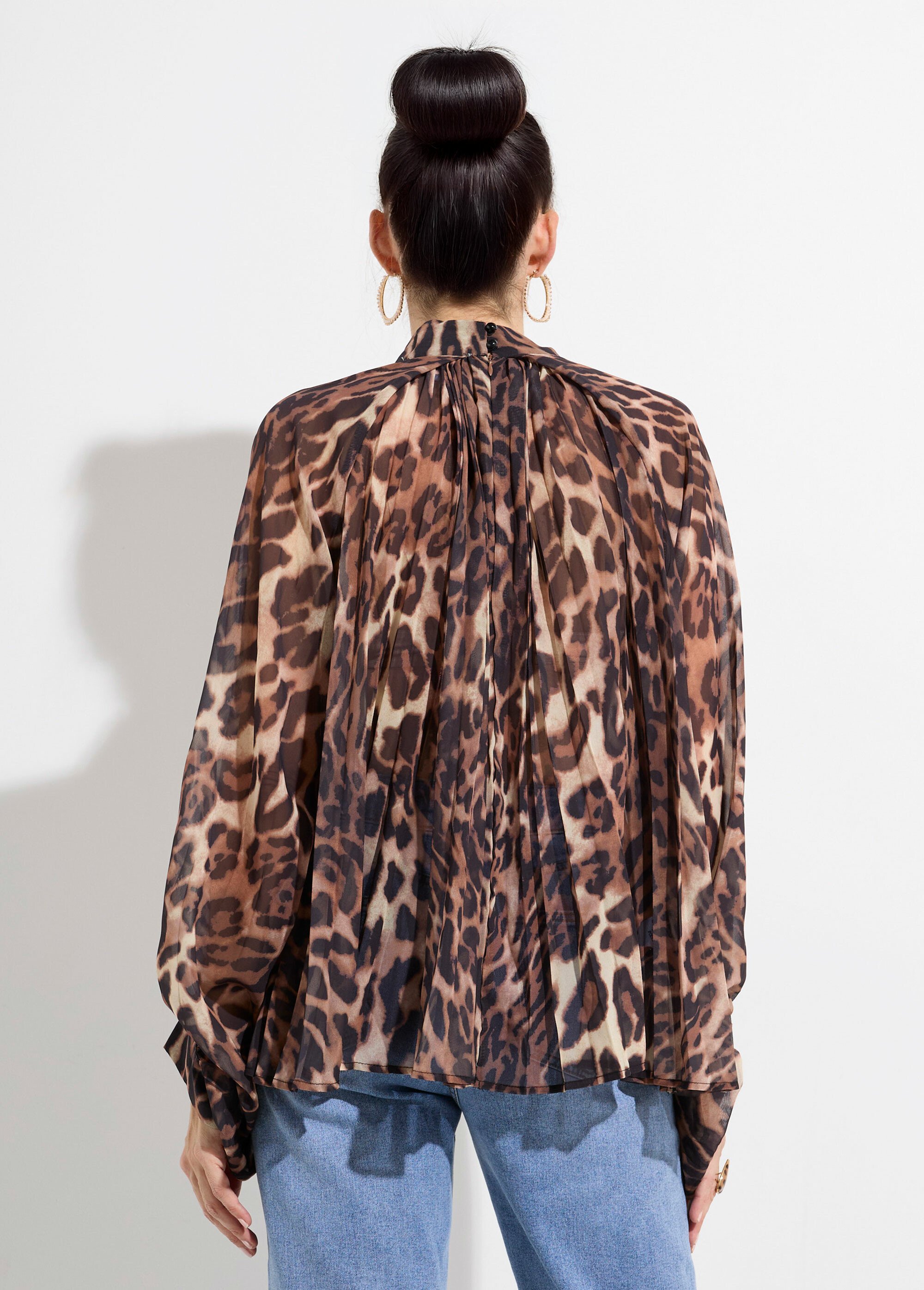 Chemisier léopard et manches bouffantes Femme Beige JS-TOP3389 DO1