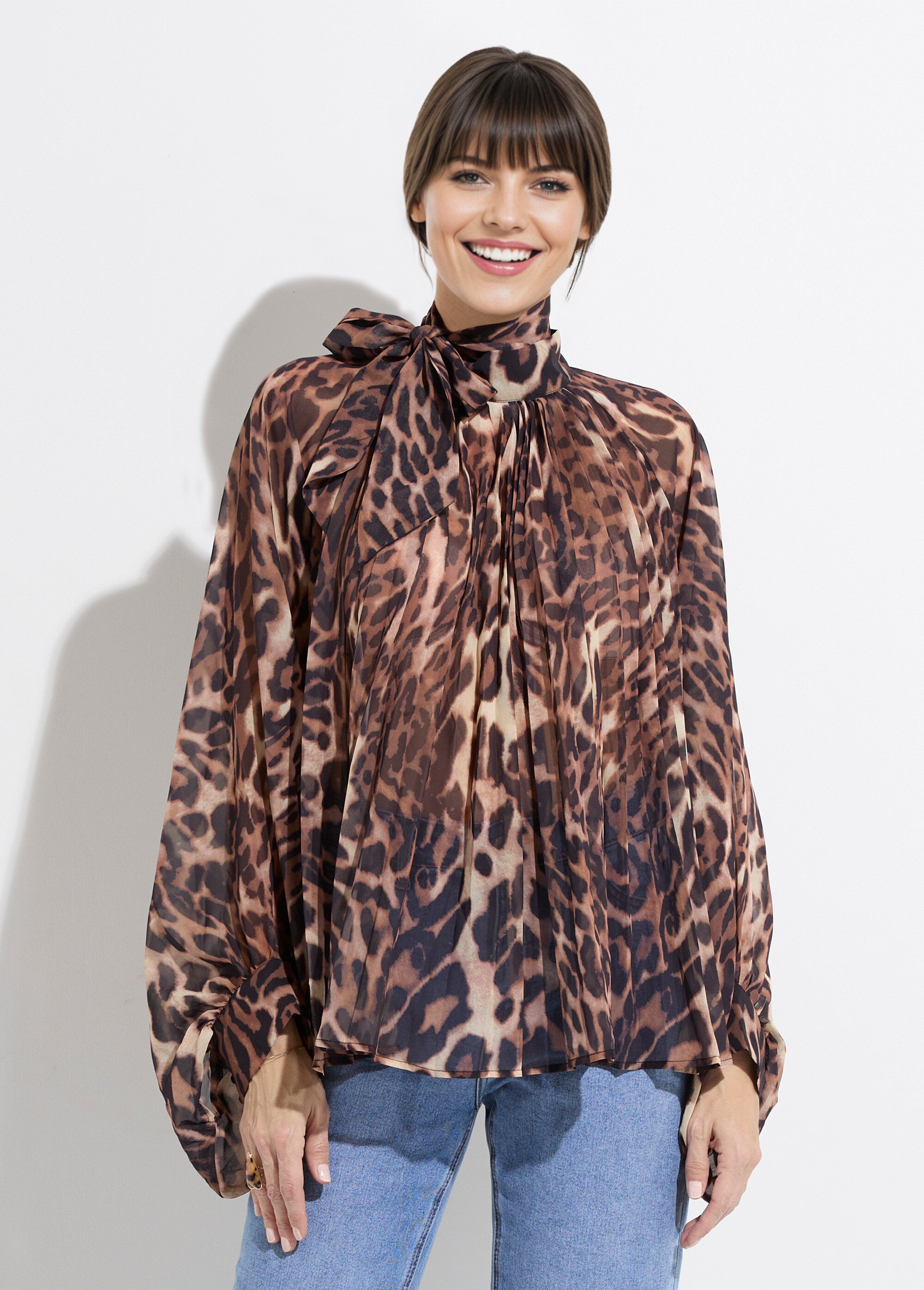 Chemisier léopard et manches bouffantes Femme Beige JS-TOP3389 FA1