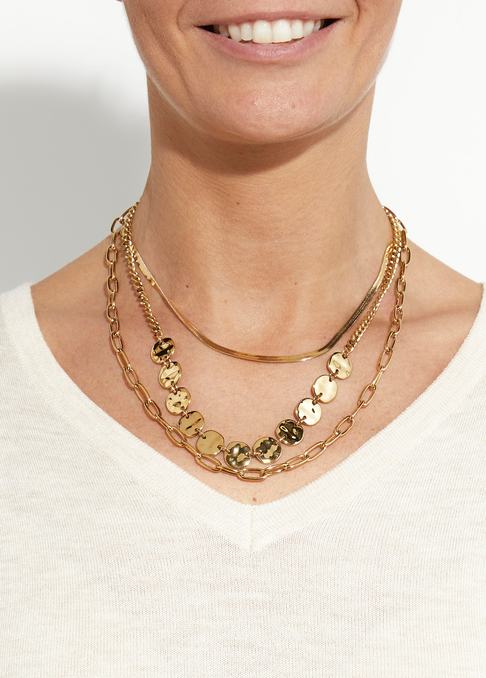 Collier 3 rangs fantaisie en acier inox